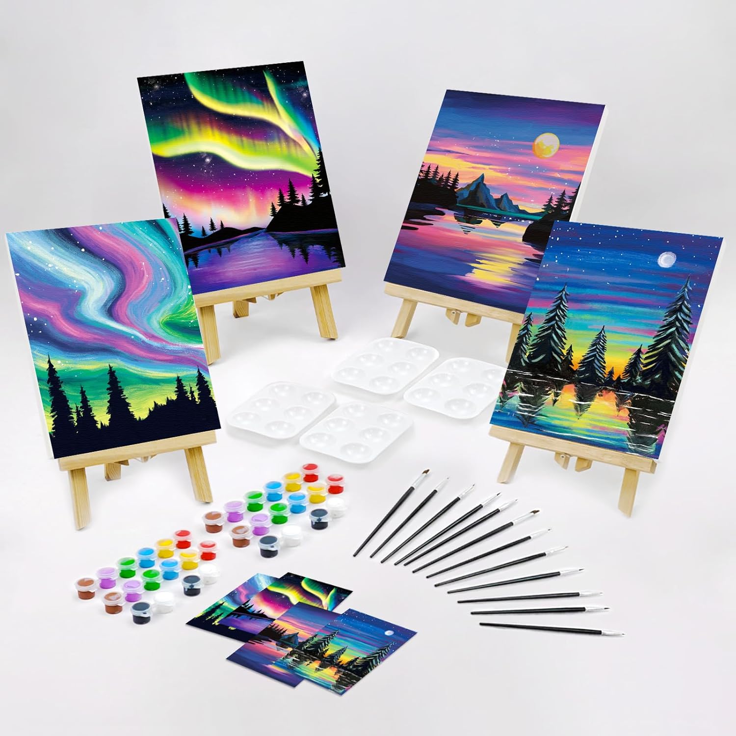 Paquete de 4 lienzos de 8 x 10 pulgadas, lienzos estirados predibujados para pintar para adultos y niños, juego de pintura para fiestas, contorno
