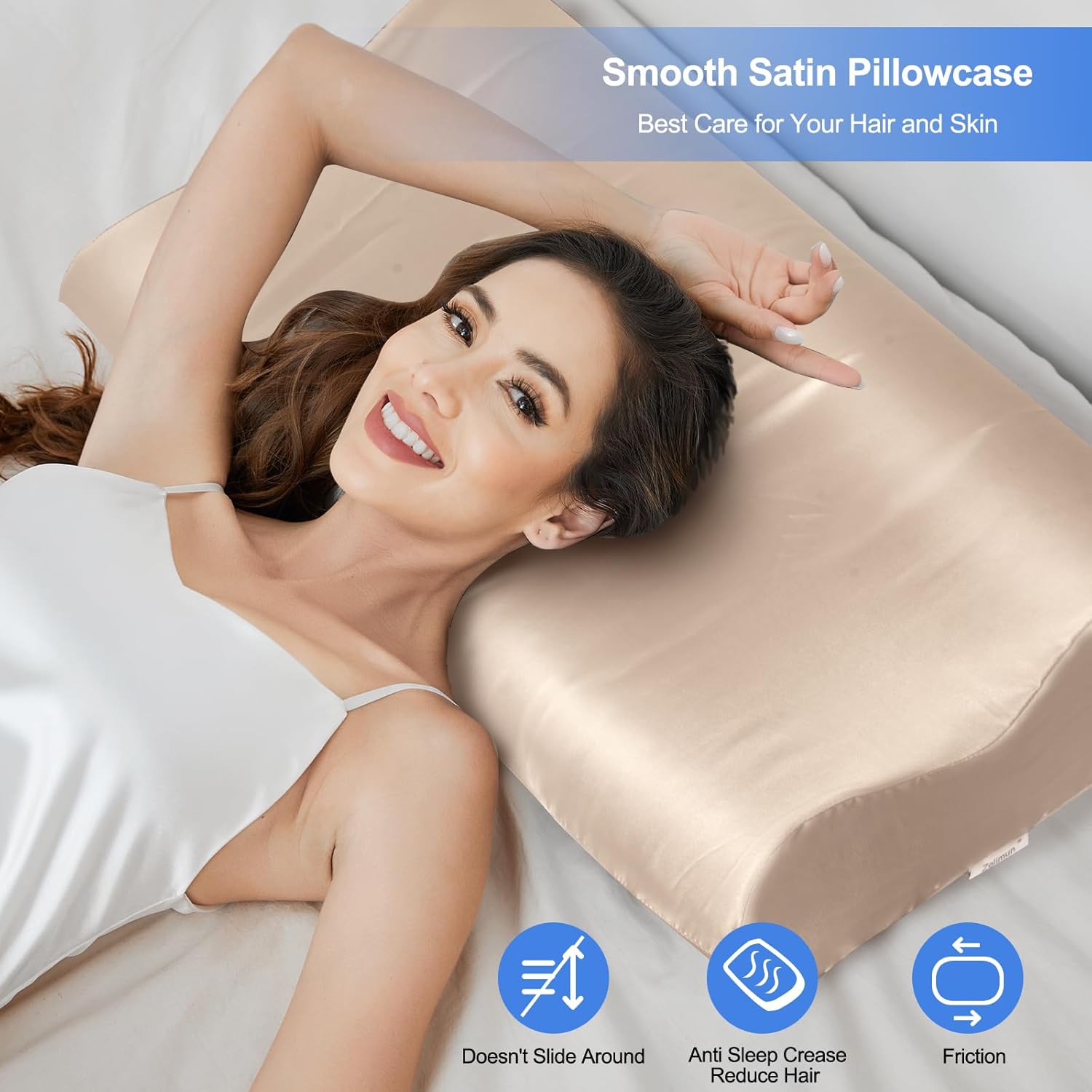 Satin Pillowcase for Contour Memory Foam Pillows, 24″ x 14″ x 5.1″3.5″ Cervical Pillow Case, Soft Pillow Cover for Sleeping Pillows (Champagne)
