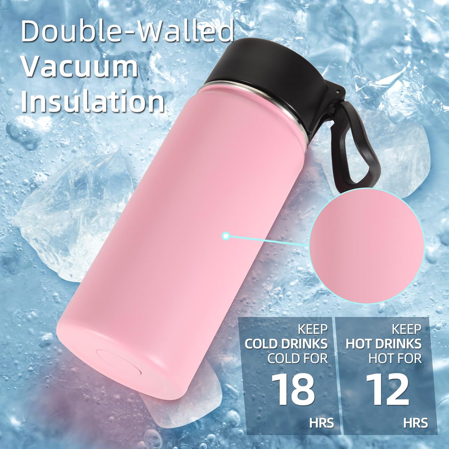 Volhoply Botella de agua aislada para niños con popote, botellas de agua fría de acero inoxidable de 16 onzas para la escuela, vasos de boca ancha