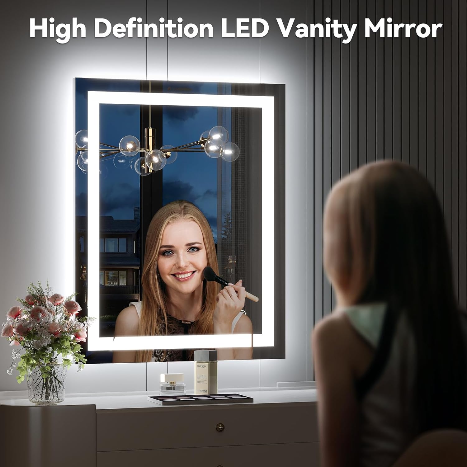 Brightify Espejo de baño LED con luces, espejo de baño LED de 22 x 28 pulgadas, espejo de baño delantero y retroiluminado, 3 colores regulables,