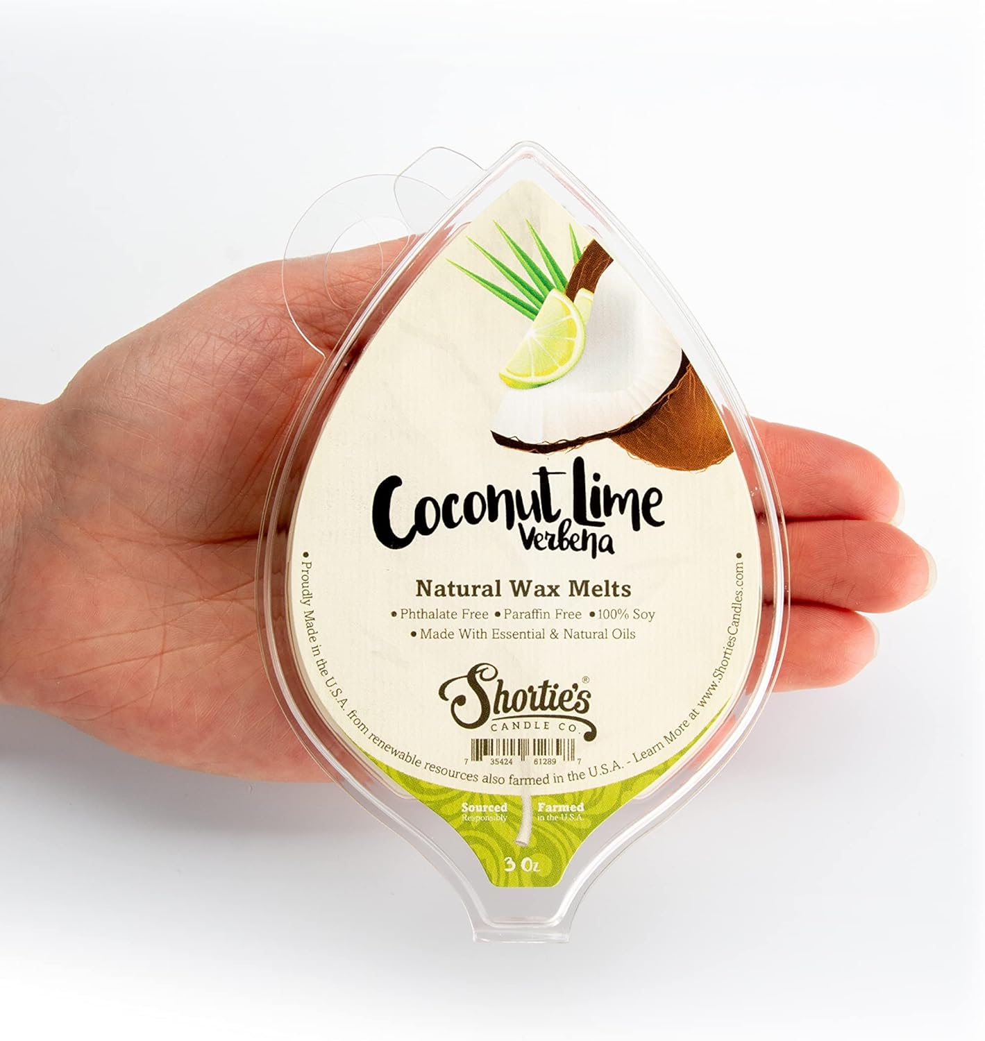 Shortie’s Candle Company Coconut Lime Verbena – Cera de soja natural para derretir  1 barra altamente perfumada de 3 onzas  Fabricado con 100% soja
