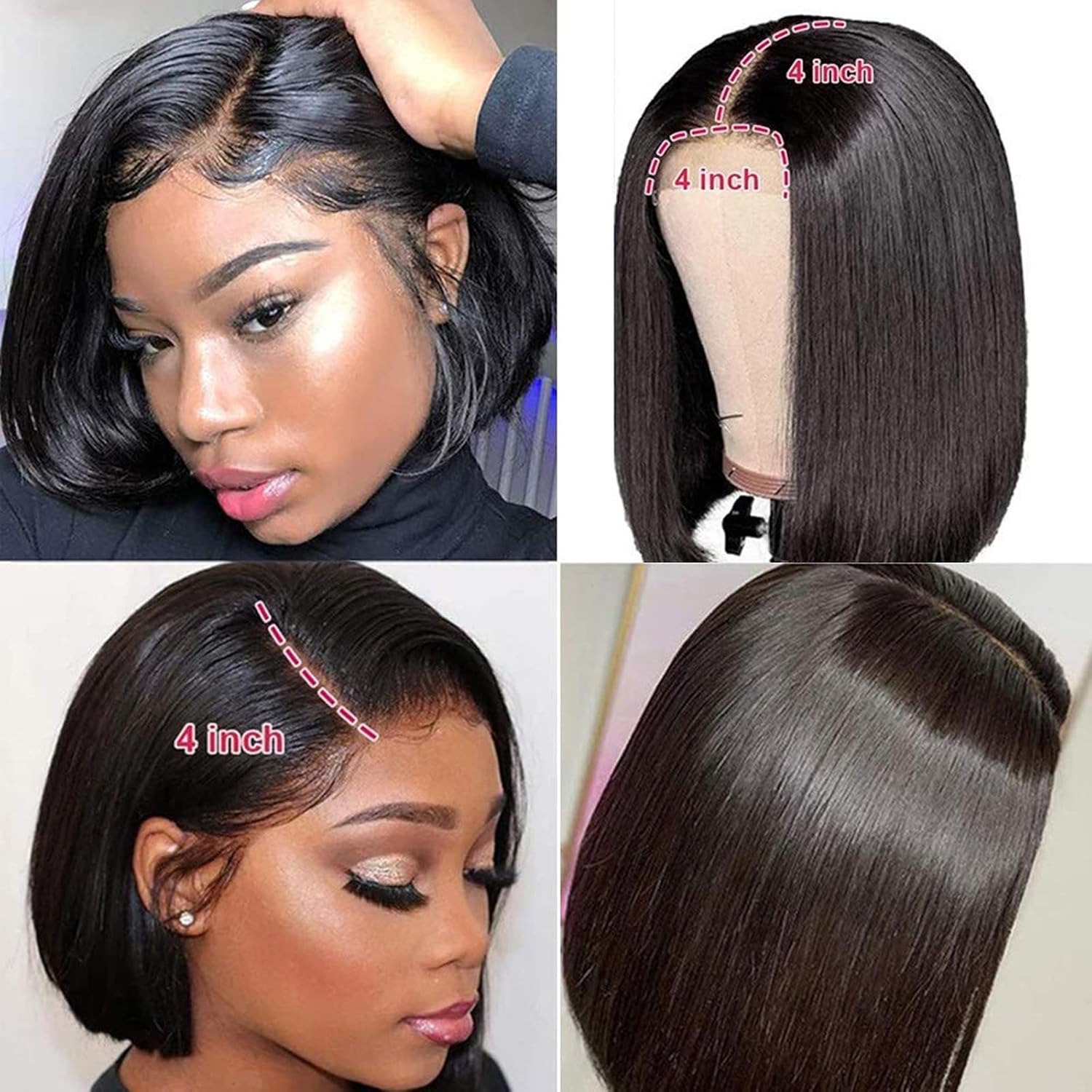 Pelucas de cabello natural estilo Bob para mujeres negras, pelucas de cabello humano con encaje frontal, transparente, sin pegamento, pelucas de
