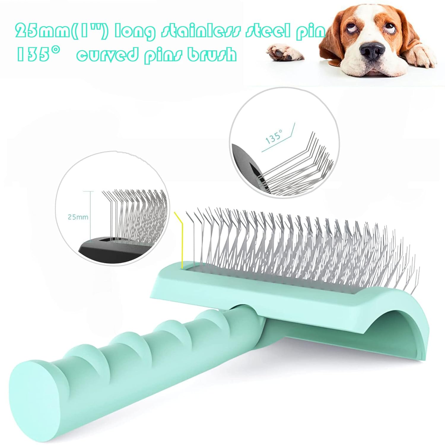Cepillo grande para perros, gatos, cepillo extra largo para pelo largo, gato, aseo de mascotas, cepillo de alambre para pelo grueso y rizado, 0.984