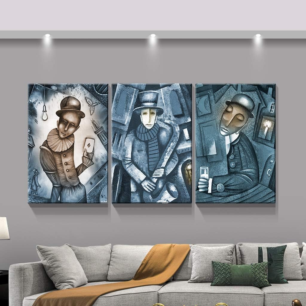 Denozer – 3 piezas de lienzo de arte abstracto para pared, arte abstracto de personajes, decoración de pared occidental vintage para sala de estar,