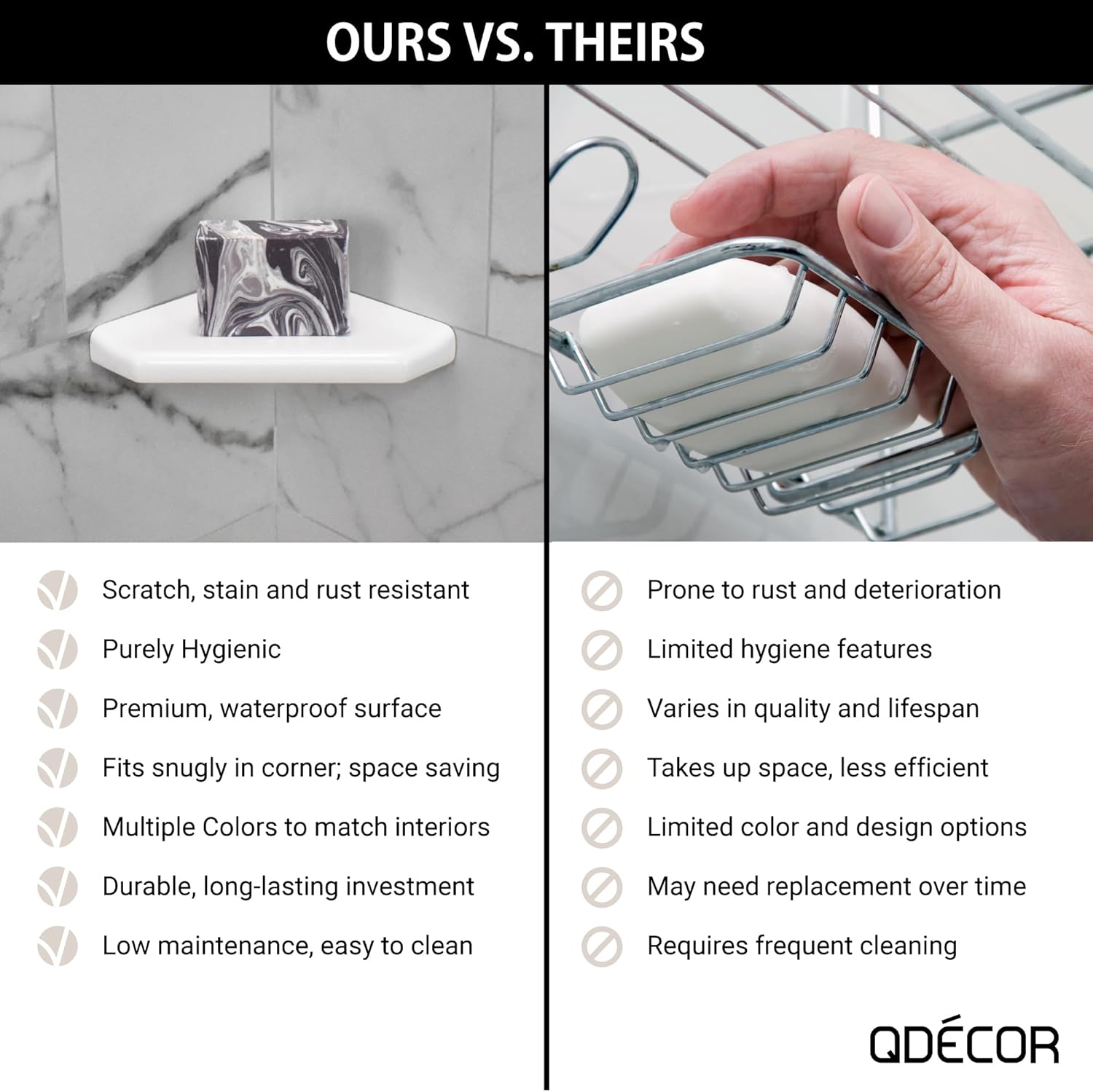 Questech Decor – Jabonera de ducha, estante de ducha esquinero para paredes de ducha con azulejos, almacenamiento de baño, organizador de ducha Geo