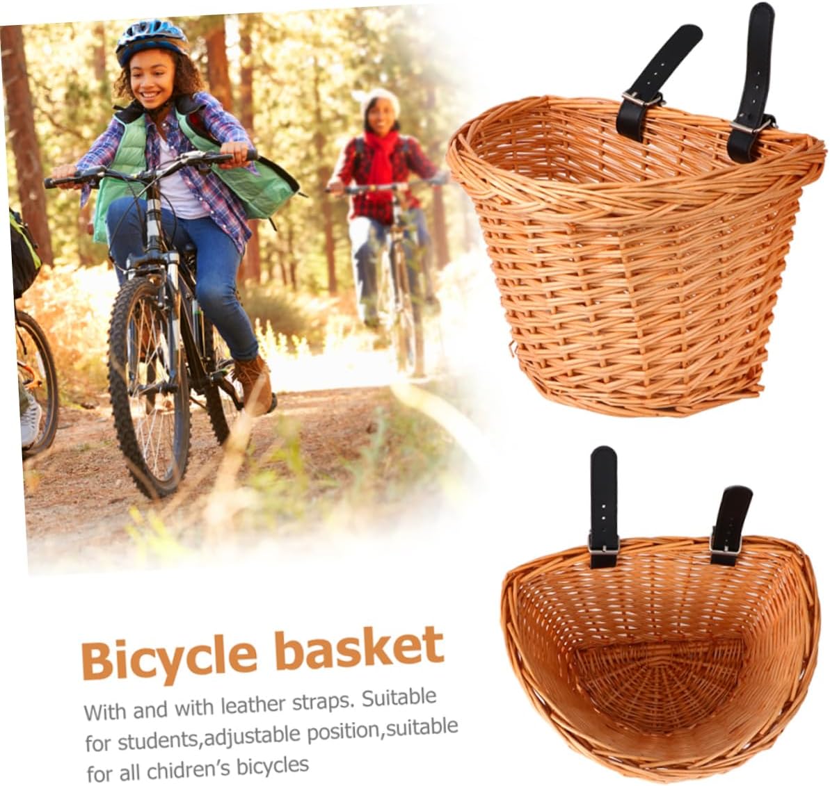 INOOMP Accesorios de bicicleta para niños, cesta de ratán, cesta delantera para bicicleta, cesta de bicicleta para niñas, cesta de mimbre tejida
