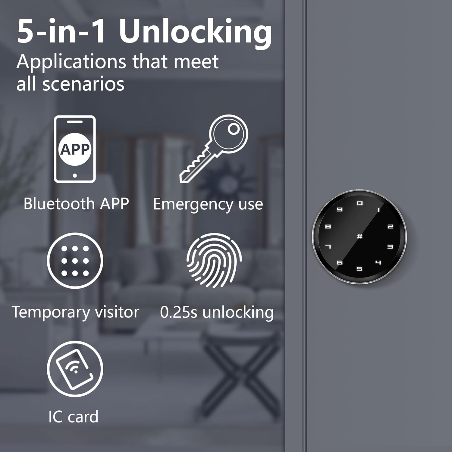 Cerradura de puerta con huella digital, teclado con asa, 5 en 1, perilla de puerta inteligente con código, cerradura de puerta de entrada sin llave
