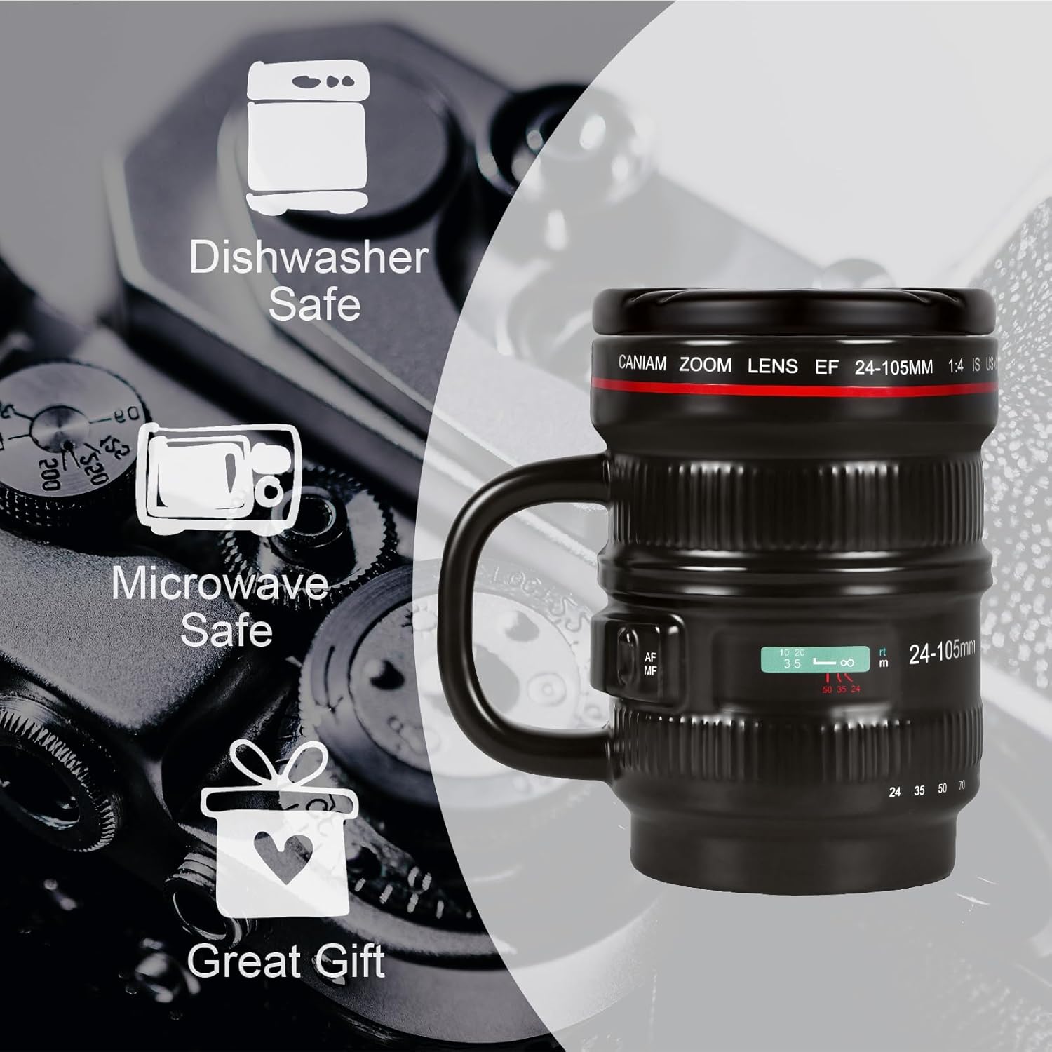 Cabtnca Taza de café con lente de cámara, regalos para fotógrafos, regalos geniales para fotógrafos, taza de cerámica para cámara, regalos de