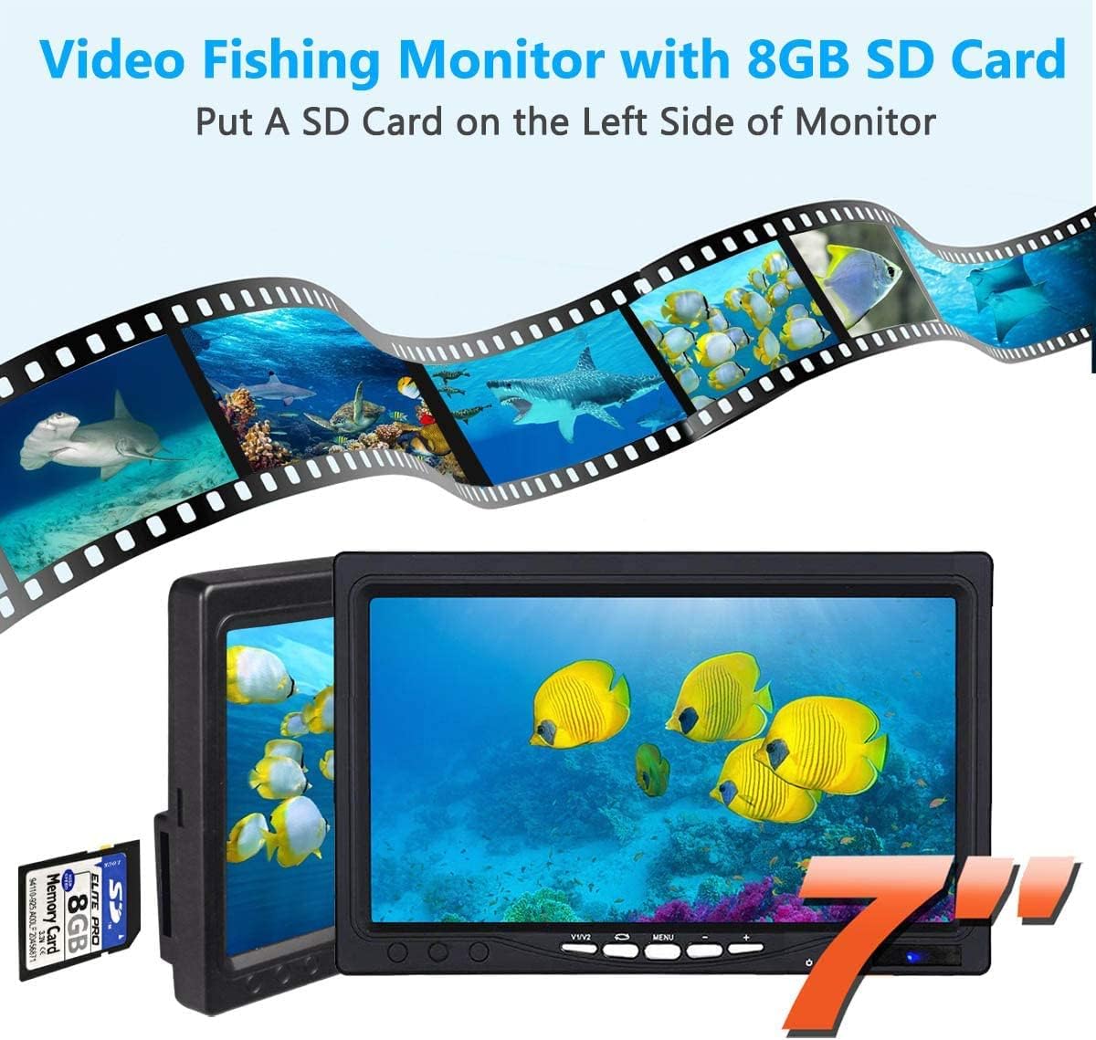 anysun – Cámara de pesca subacuática, cámara de pesca en hielo, cámaras de video portátiles, buscador de peces con monitor HD de 7 pulgadas y 12