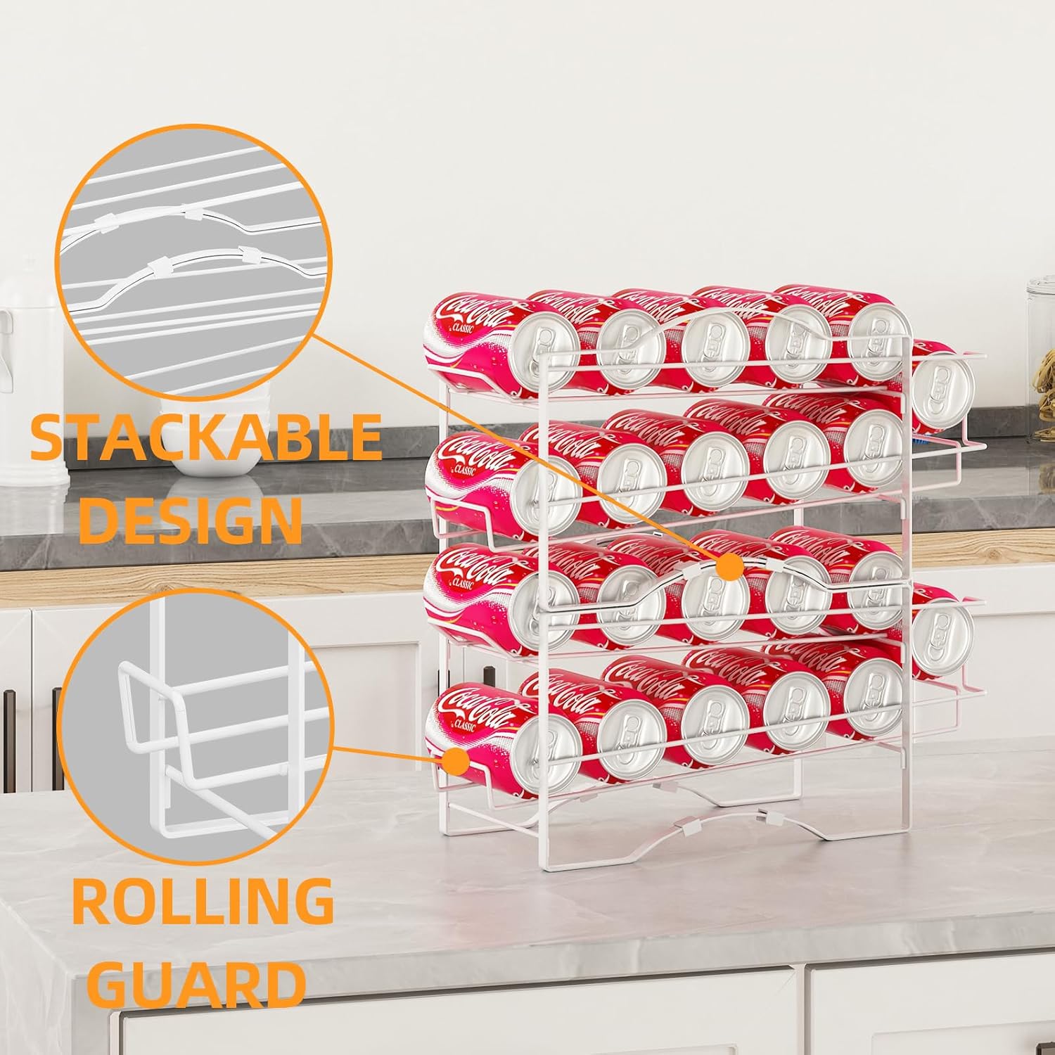 Paquete de 4 organizadores de latas de soda para despensa, soporte dispensador apilable de almacenamiento de latas de refrescos para refrigerador,