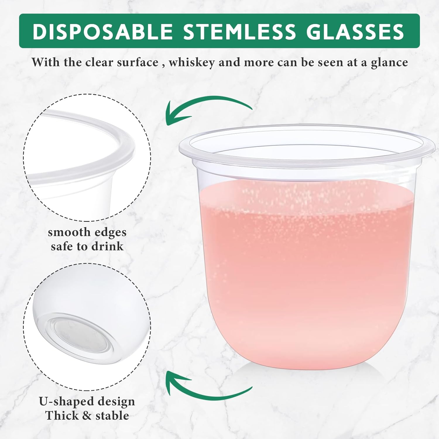 100 copas de vino de plástico sin tallo, desechables, de plástico transparente, para fiestas, bodas, cumpleaños, cócteles (12 onzas)