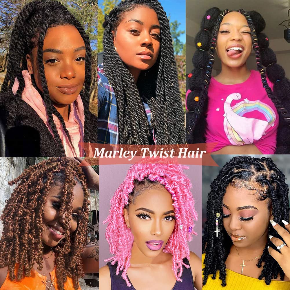 Marley Twist – 8 paquetes de cabello trenzado cubano, cabello Marley para rastas suaves, cabello previamente esponjado, 12 pulgadas, cabello de