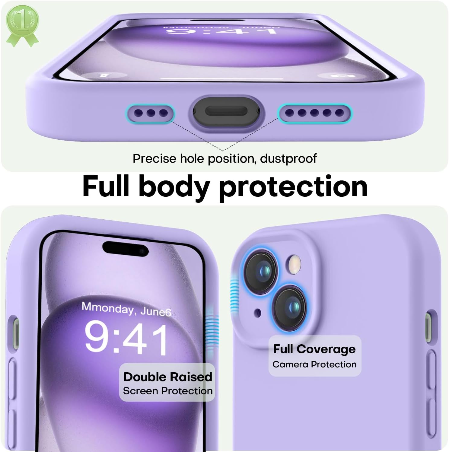 LOVE 3000 Funda compatible con iPhone 15, cámara de cobertura completa de silicona suave, protección contra caídas de 8 pies, forro de microfibra