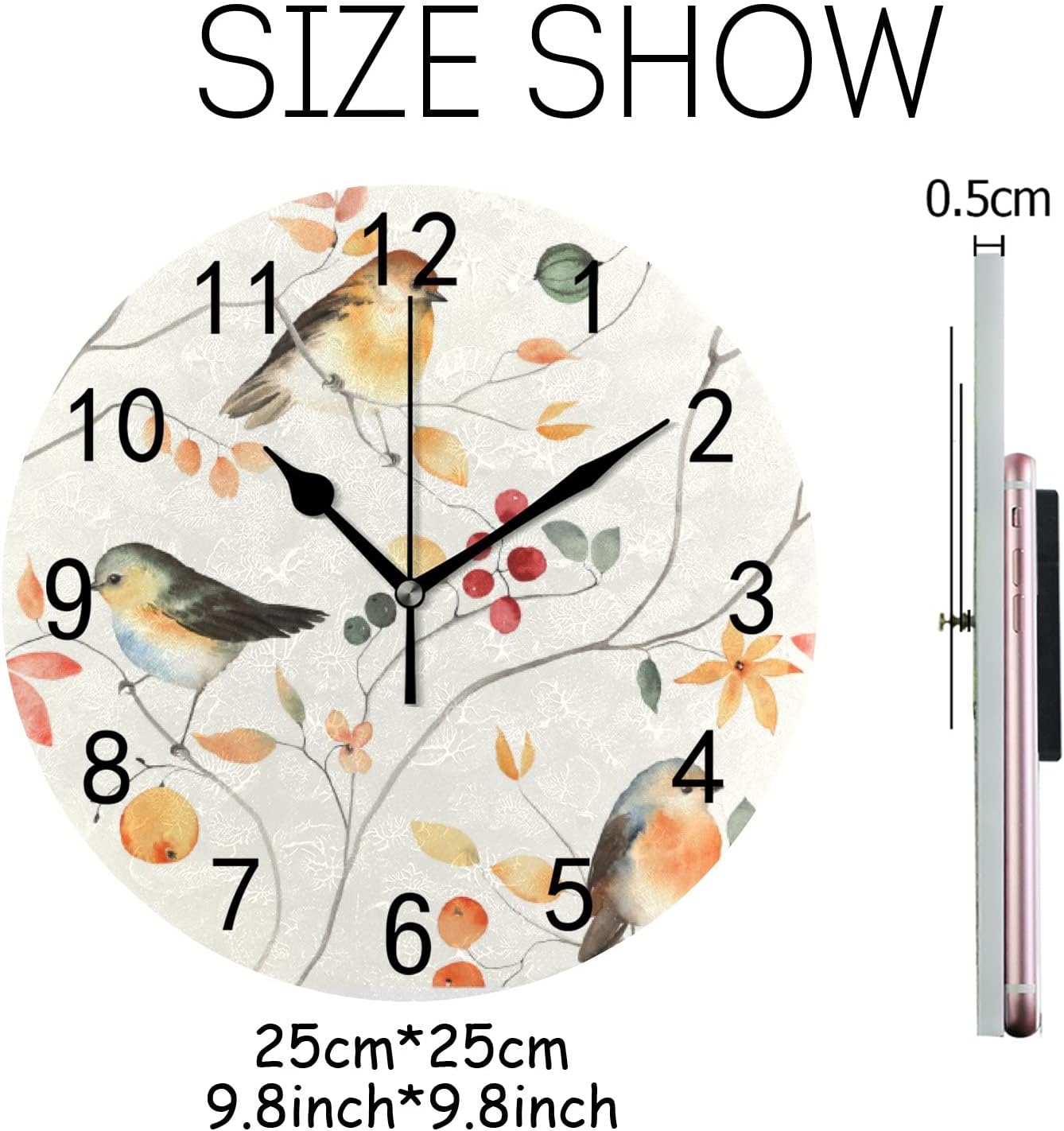 Reloj de pared silencioso sin tictac, funciona con pilas, reloj moderno decorativo para dormitorio, sala de estar, baño, cocina, reloj redondo (9.8