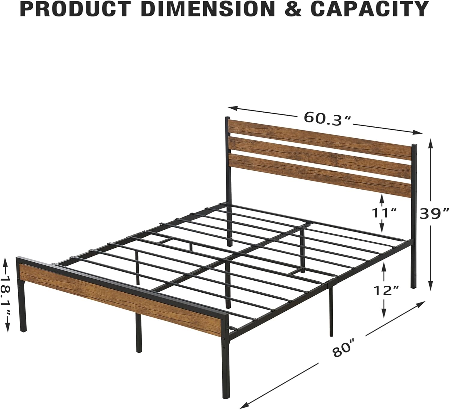 IDEALHOUSE Base de cama Queen con cabecera de madera rústica vintage, marco de cama tamaño Queen con almacenamiento, base de colchón, soporte de