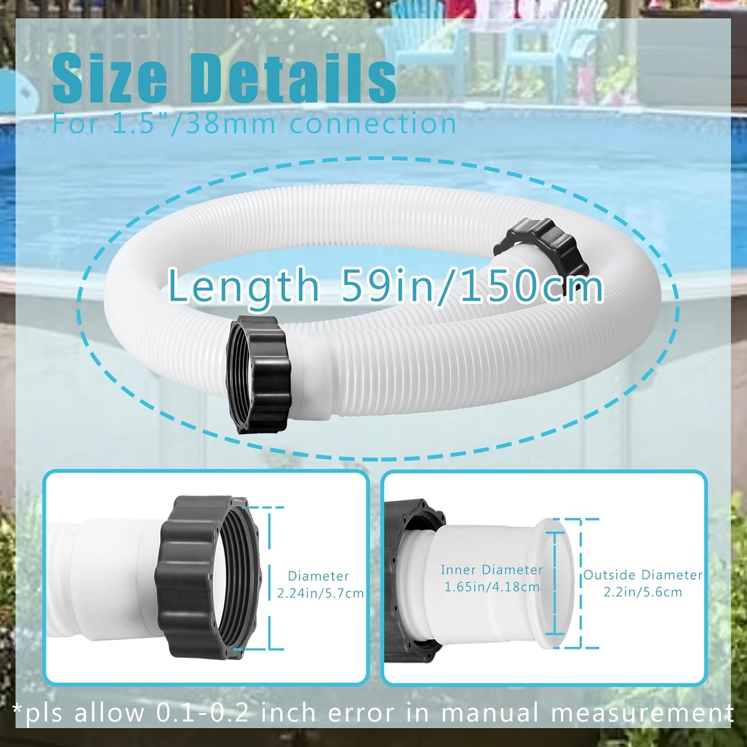 Manguera de bomba de piscina de 1.5 pulgadas para bomba de filtro Intex, manguera de piscina sobre el suelo de 1.5 pulgadas para bomba de filtro de