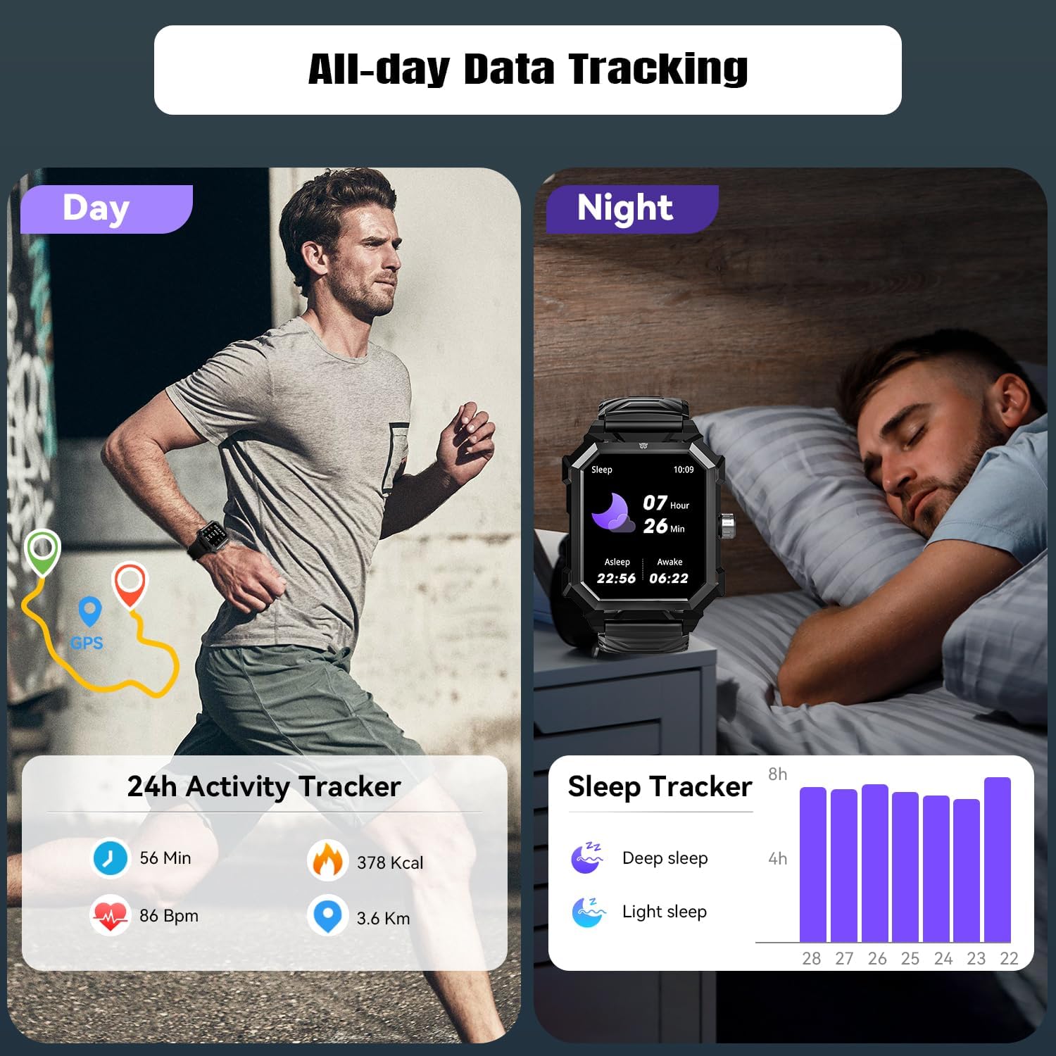 Alpha Gear – Relojes inteligentes militares para hombre, tácticos, resistentes al agua, 5 ATM, resistente al agua, duradero, rival, rastreador de