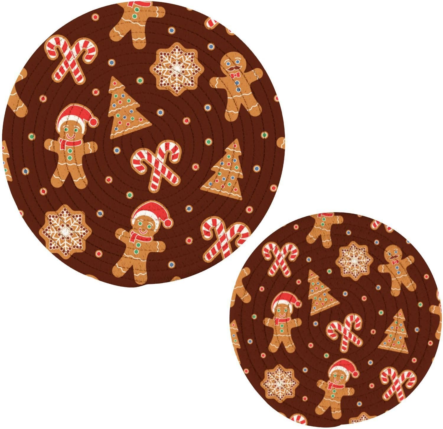 Salvamanteles de Navidad para pan de jengibre marrón, 2 piezas resistentes al calor para platos calientes, bastón de caramelo, galletas de Navidad,