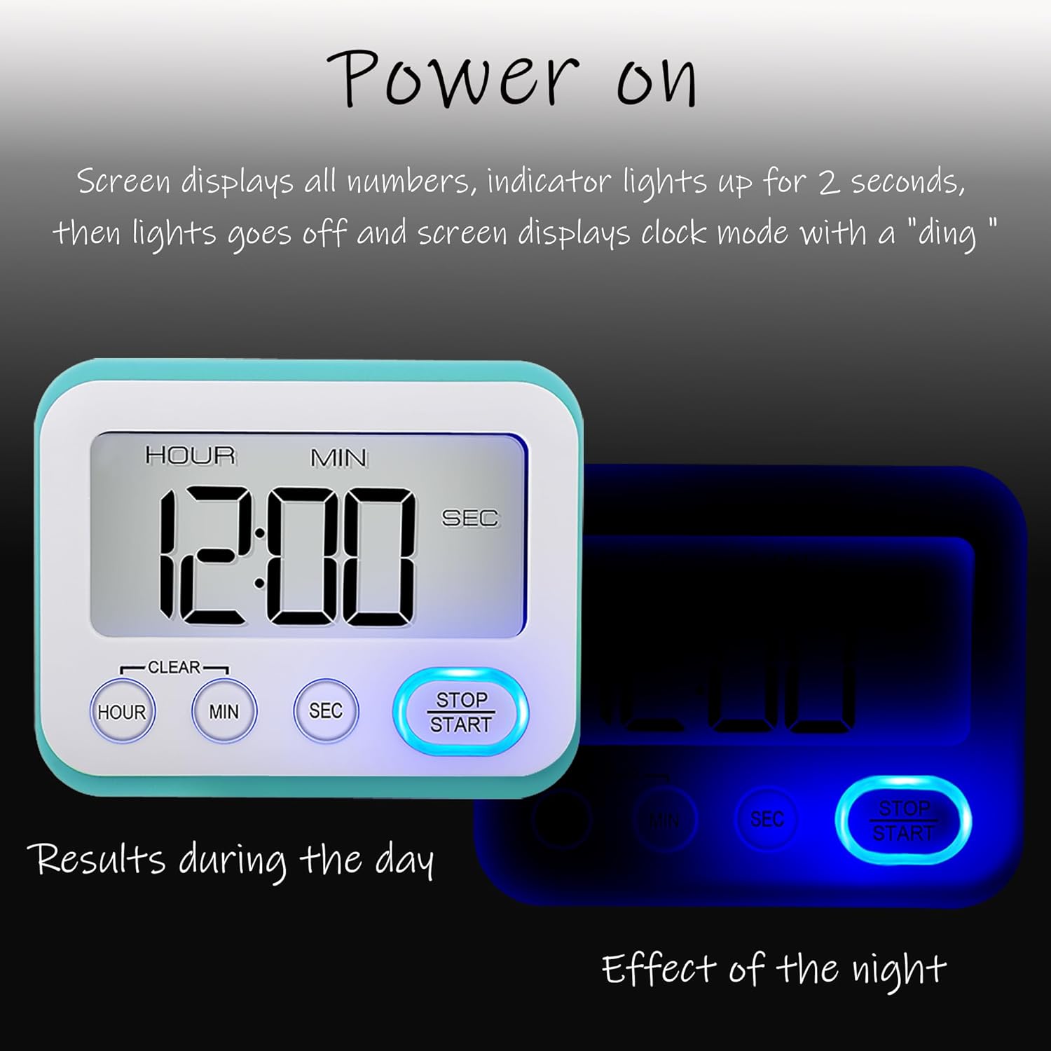 Temporizador digital de cocina, alarma magnética fuerte, pantalla LCD grande silenciosapitido multifunción para profesores, aula, niños, azul cielo