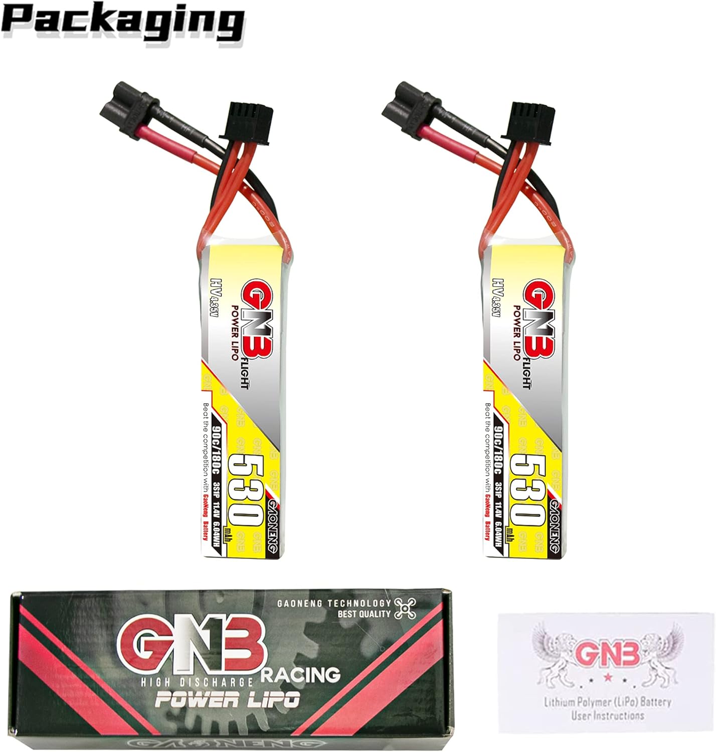 Gaoneng 2 unids GNB 3S 530mAh 11.4V HV LiPo batería tipo largo 90C XT30 enchufe LiHV alto voltaje para 2.5 pulgadas palillo de dientes Drone Torrent