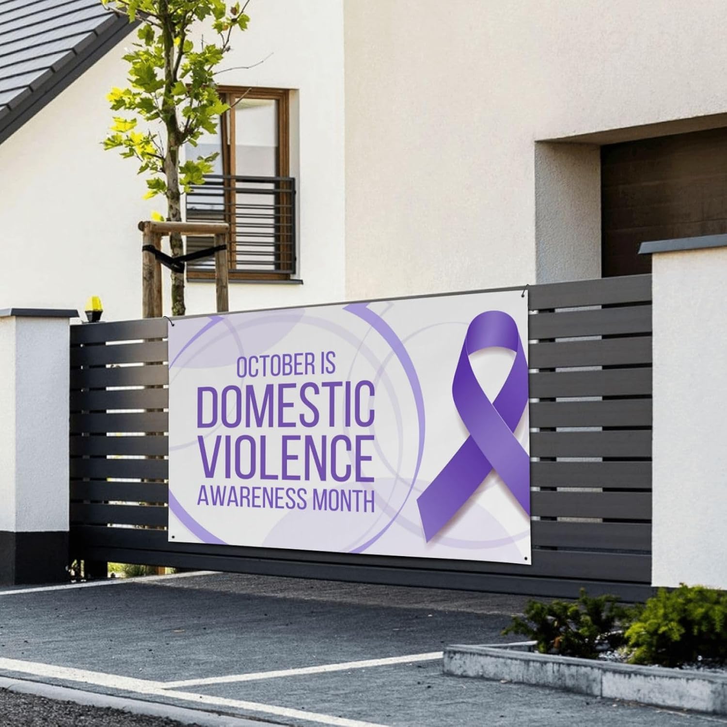 Mes de concientización sobre la violencia doméstica, pancarta de fondo de cinta morada, decoración de vacaciones, fondo de cabina de fotos,