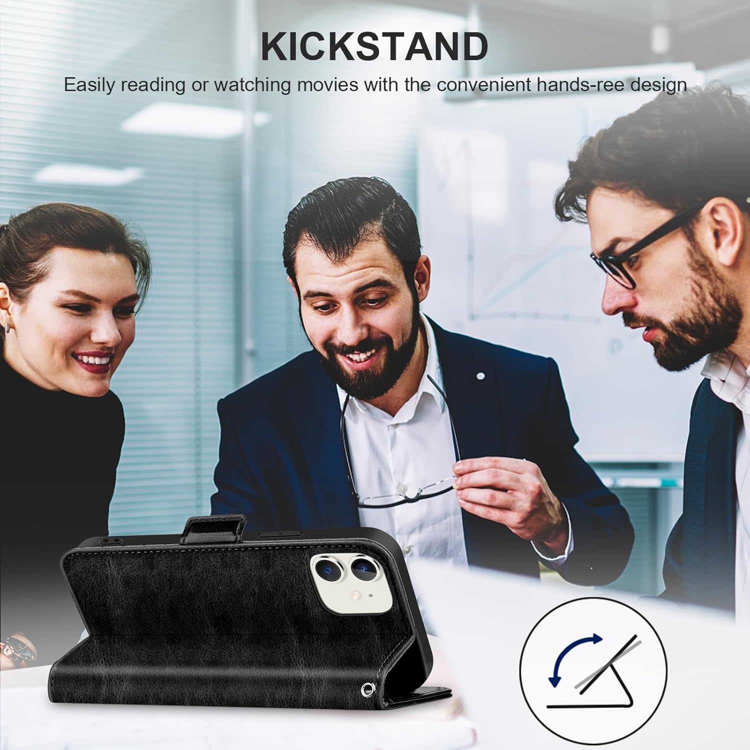 Funda de cuero con tarjetero bloqueo RFID 360 protección completa a prueba de golpes, cierre magnético, con ranuras para tarjetas y correa para la