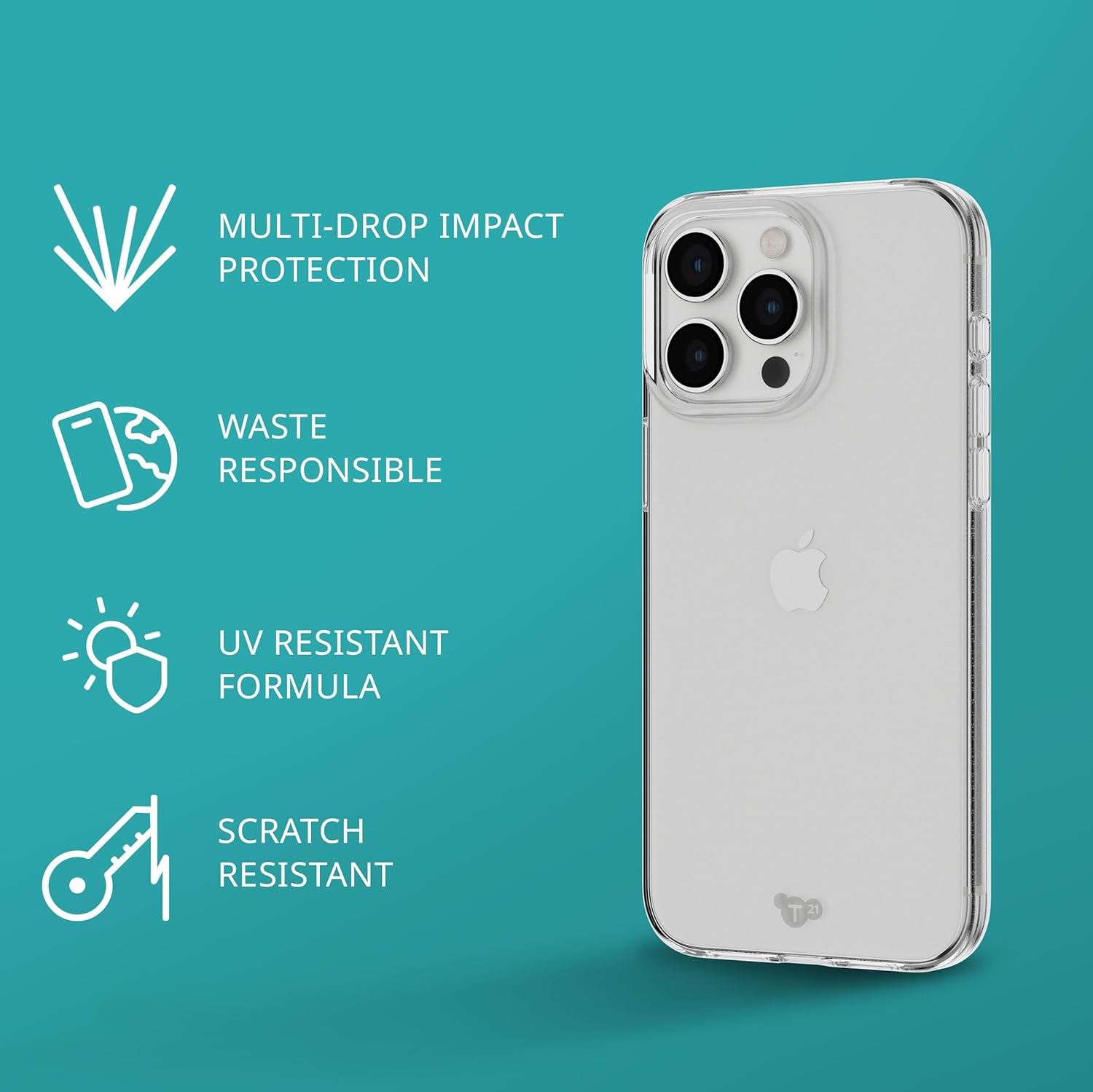 Tech21 EvoLite – Funda para iPhone 15 Pro Max, funda de protección contra impactos, transparente