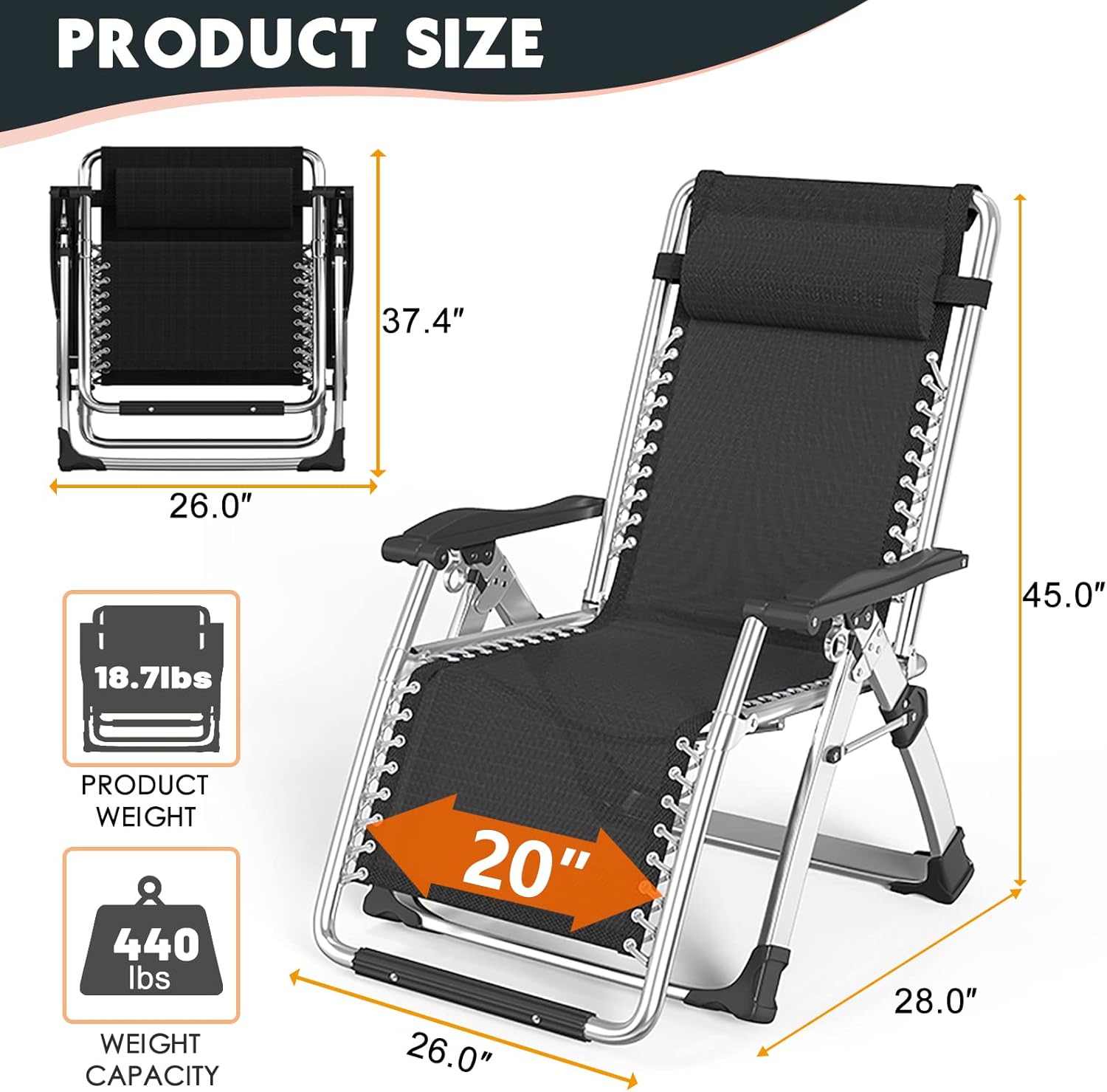 MOPHOTO Silla Zero Gravity, silla de descanso acolchada para exteriores con mesa auxiliar, silla reclinable de gravedad cero, silla reclinable para
