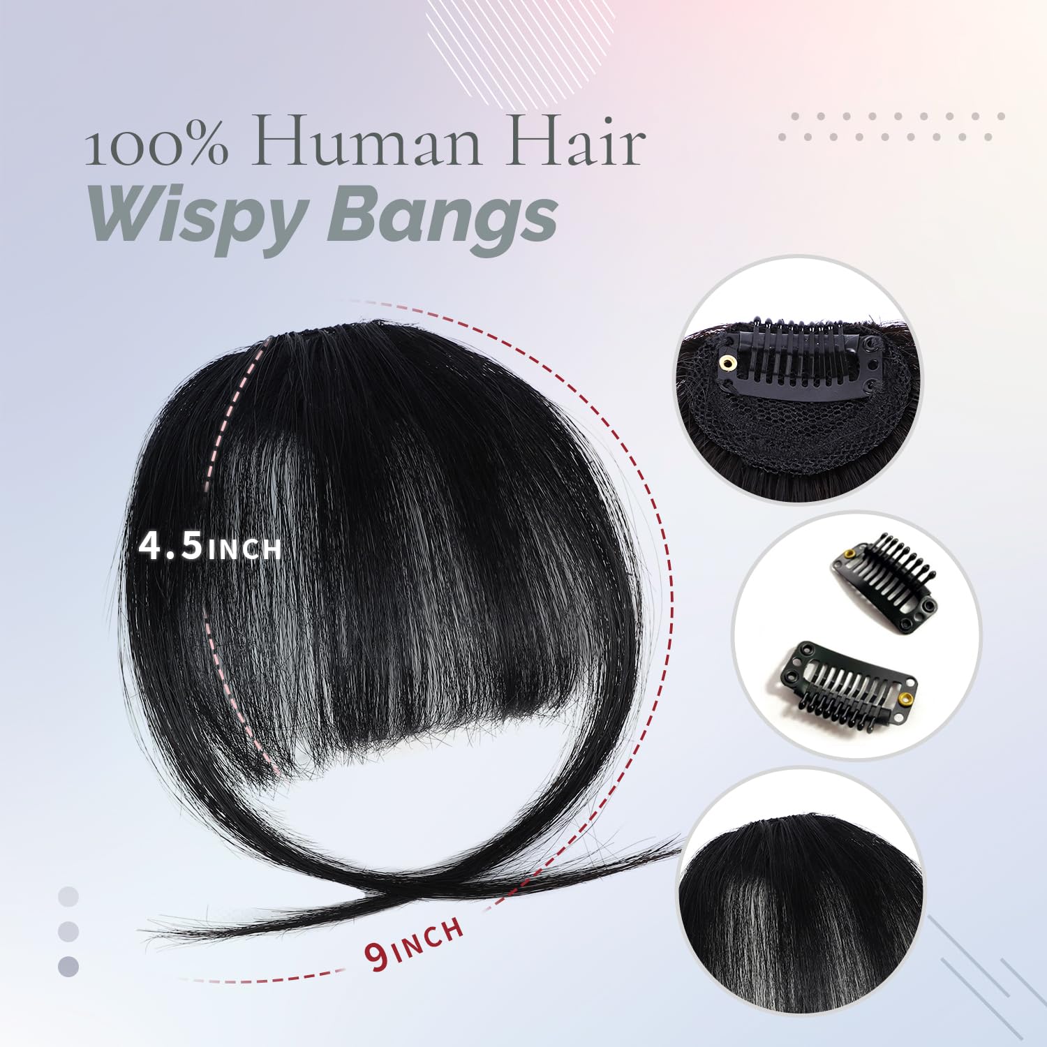Flequillo con clip, 100 % cabello humano real, flequillo natural plano y ordenado con sienes, extensiones de cabello para mujer, extensiones de