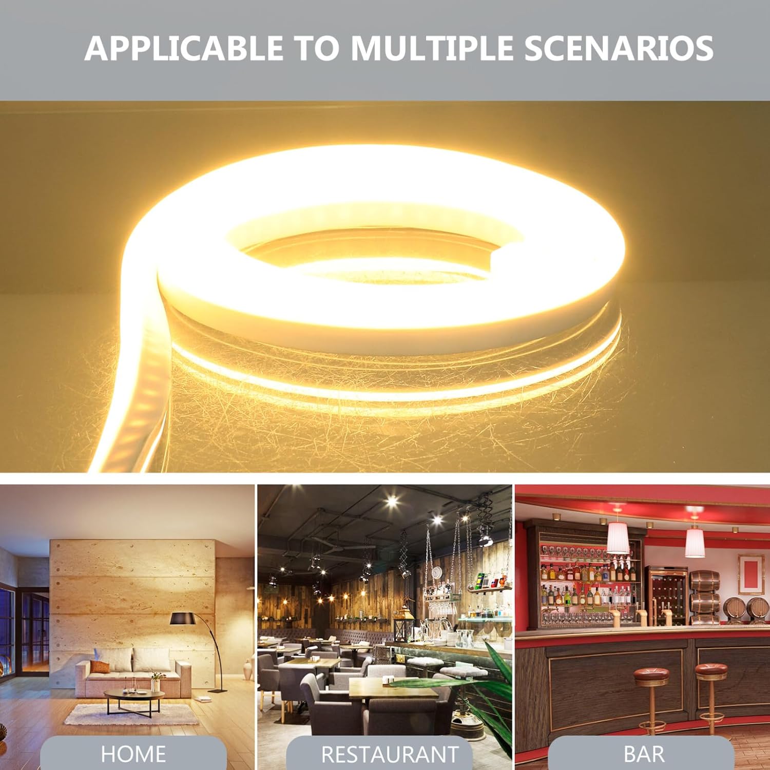 Homoyoyo Tira de luces LED V para el hogar, tira de luces para exteriores, tira de luz flexible para interiores, tira de luz impermeable para