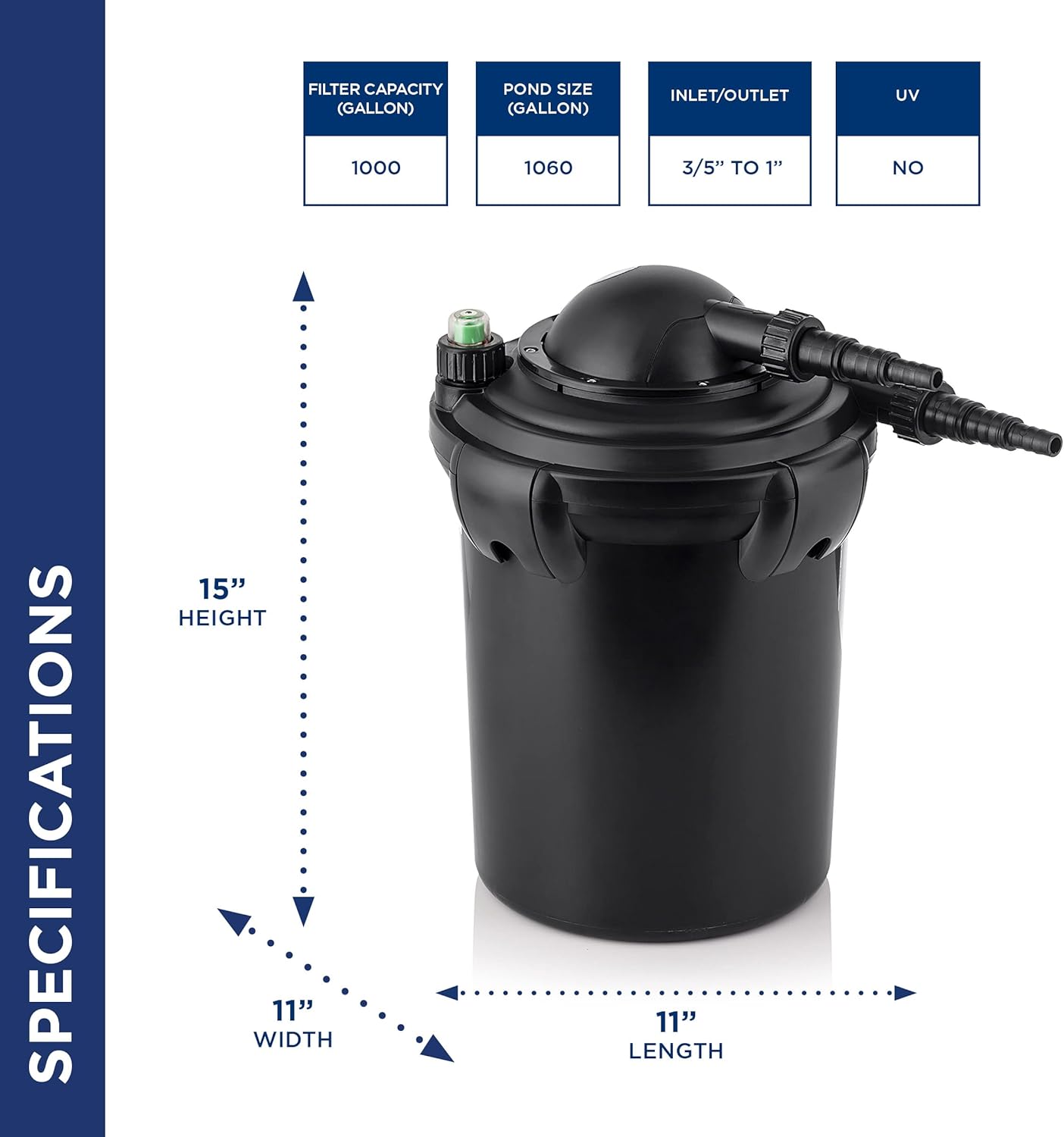 Alpine Corporation Filtro de presión Bio-Pure de 15″ de alto para estanques, 1,000 galones