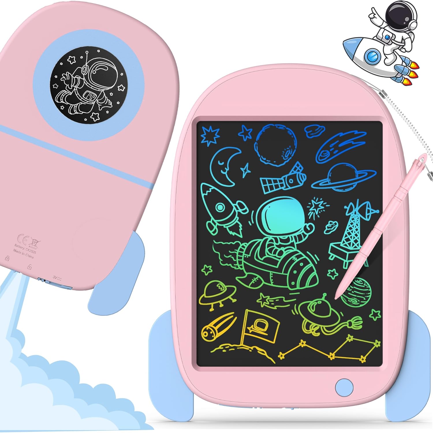 Hockvill Tableta de escritura LCD para niños, juguete de aprendizaje, almohadilla de dibujo de cohetes para niñas de 3, 4, 5, 6, 7, 8 años, tablero
