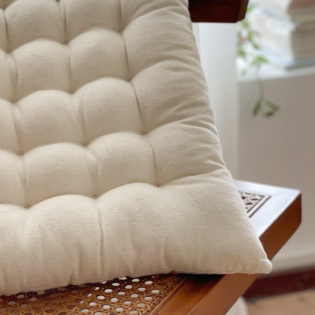 Lemfux Cojín de asiento blanco natural de tela reciclada para silla de oficinaescritorio, suave y grueso material sostenible, cojín cuadrado simple