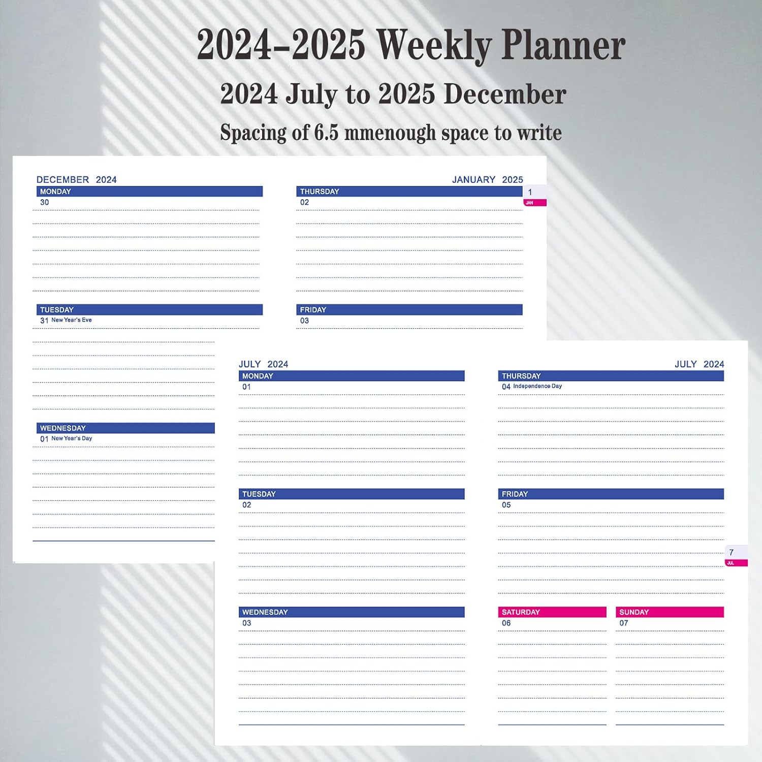 Agenda 2024-2025, agenda semanal y mensual de julio de 2024 a diciembre de 2025 agenda de 18 meses, papel grueso + lazo para bolígrafo + bolsillo +