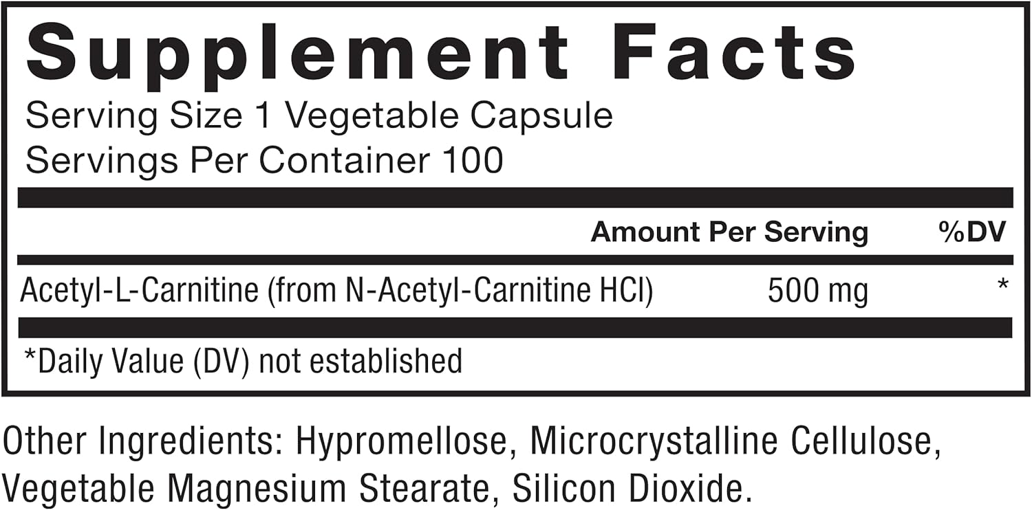 Force Factor Suplemento cerebral de acetil L-carnitina, suplemento de apoyo nervioso y refuerzo de energía celular, acetil L-carnitina 500 mg,