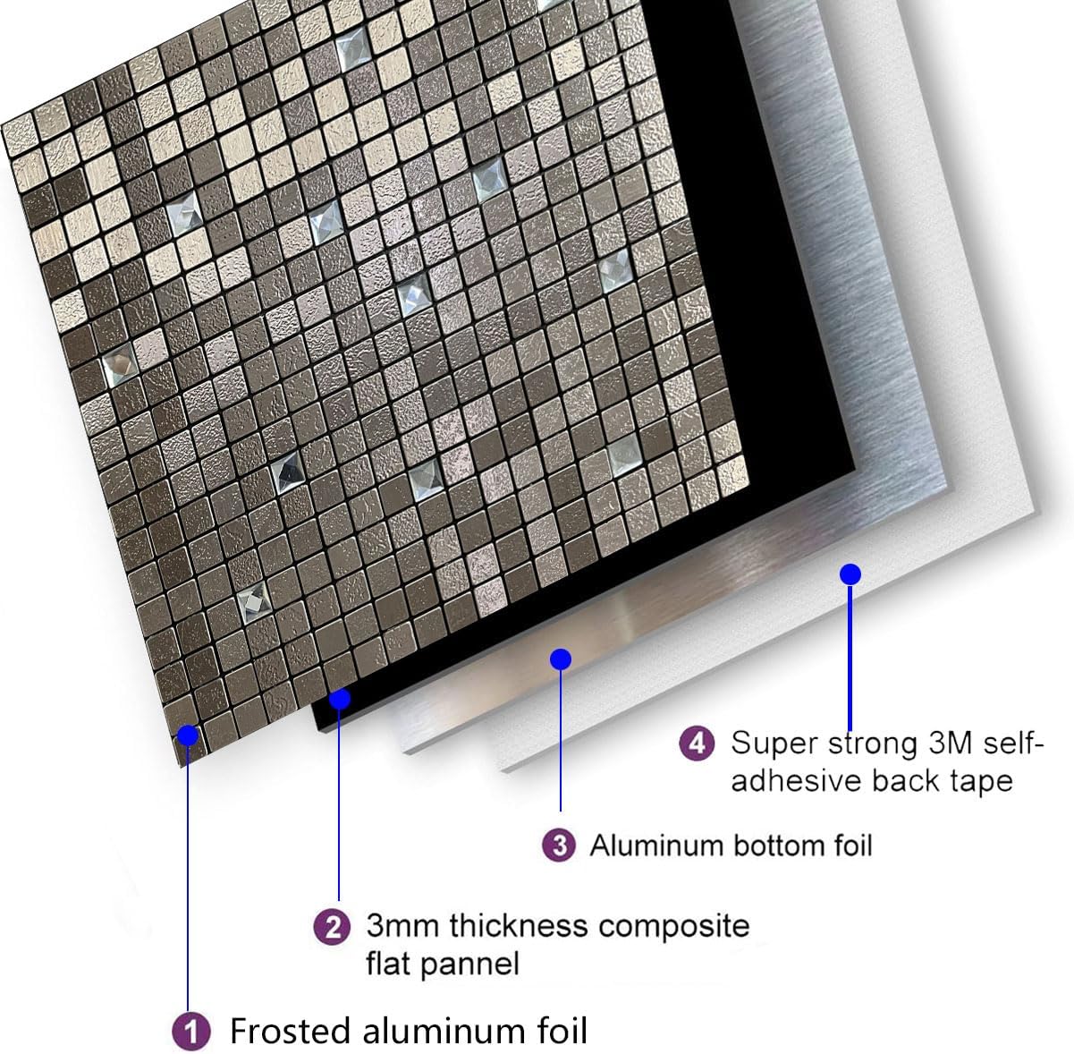 YMMXGE 10 adhesivos para pared con textura metálica de alta gama, azulejos autoadhesivos para pared de cocina, baño, sala de estar (10 unidades,