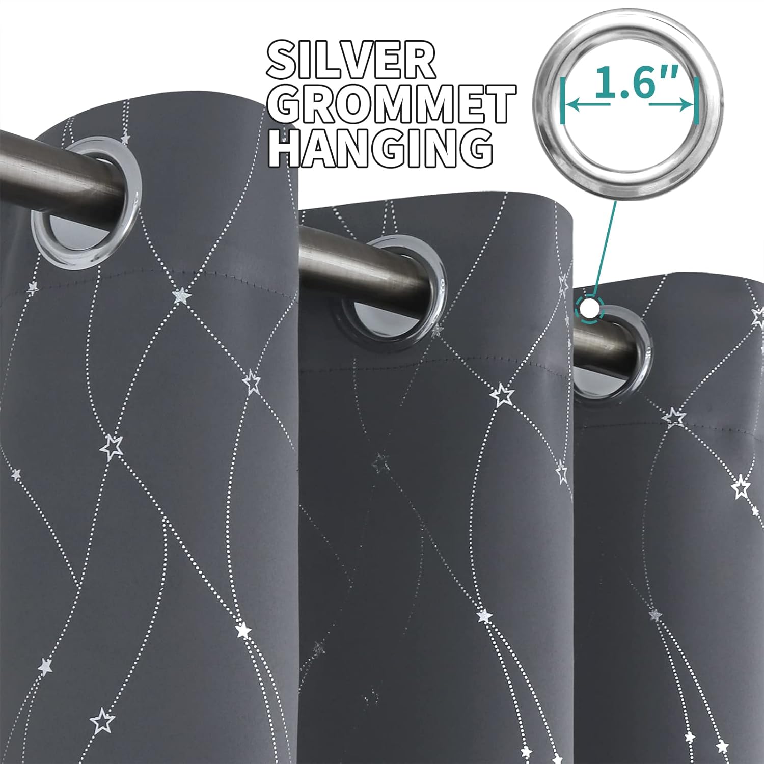BGment Cortinas opacas para niños, 84 pulgadas de largo, estampado de estrellas y ondas, cortinas para oscurecer la habitación, cortinas con