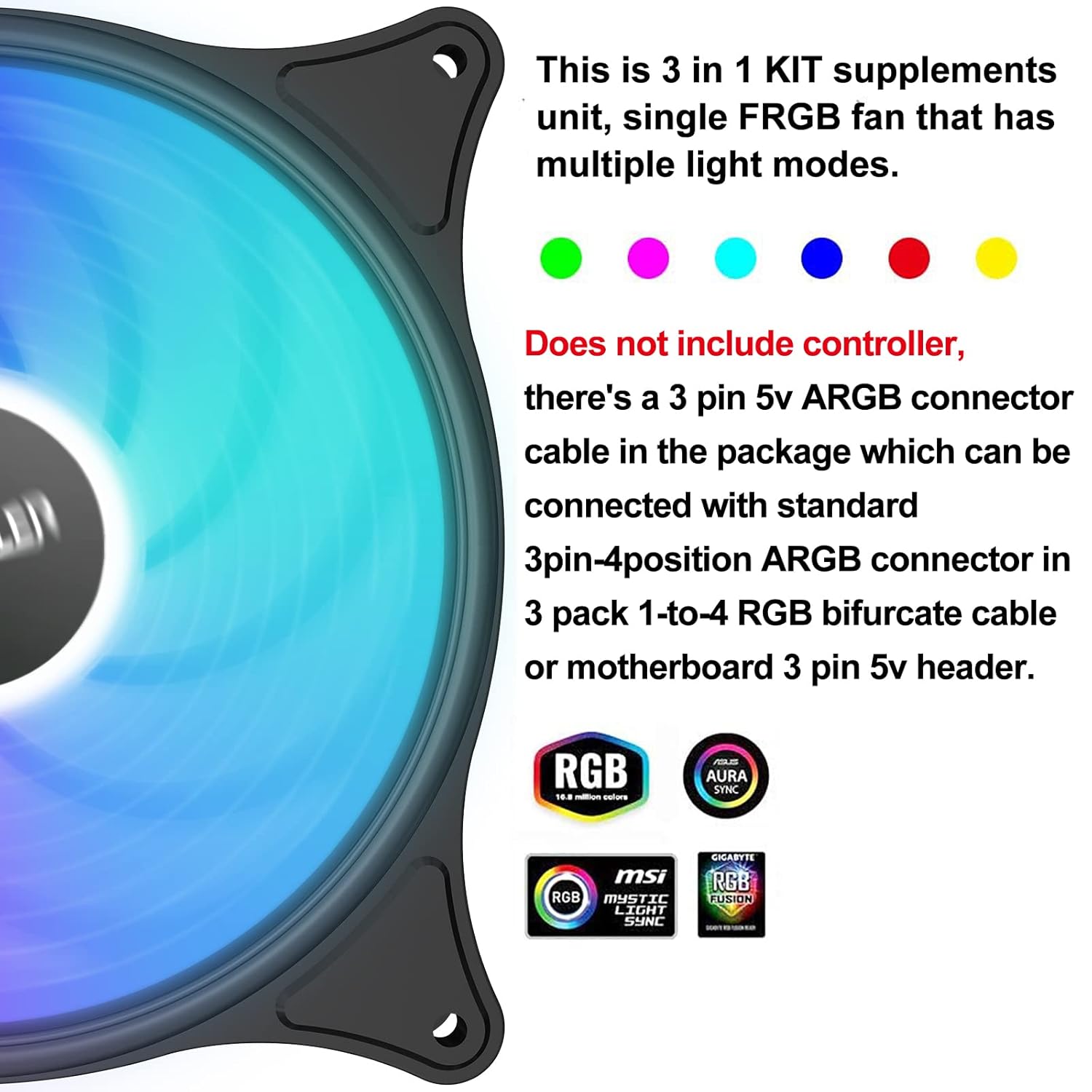 PcCOOLER Ventilador de caja de 4.724 in serie Dawn, ventiladores silenciosos LED RGB – Personalizaciones avanzadas de iluminación con 7 colores y 10