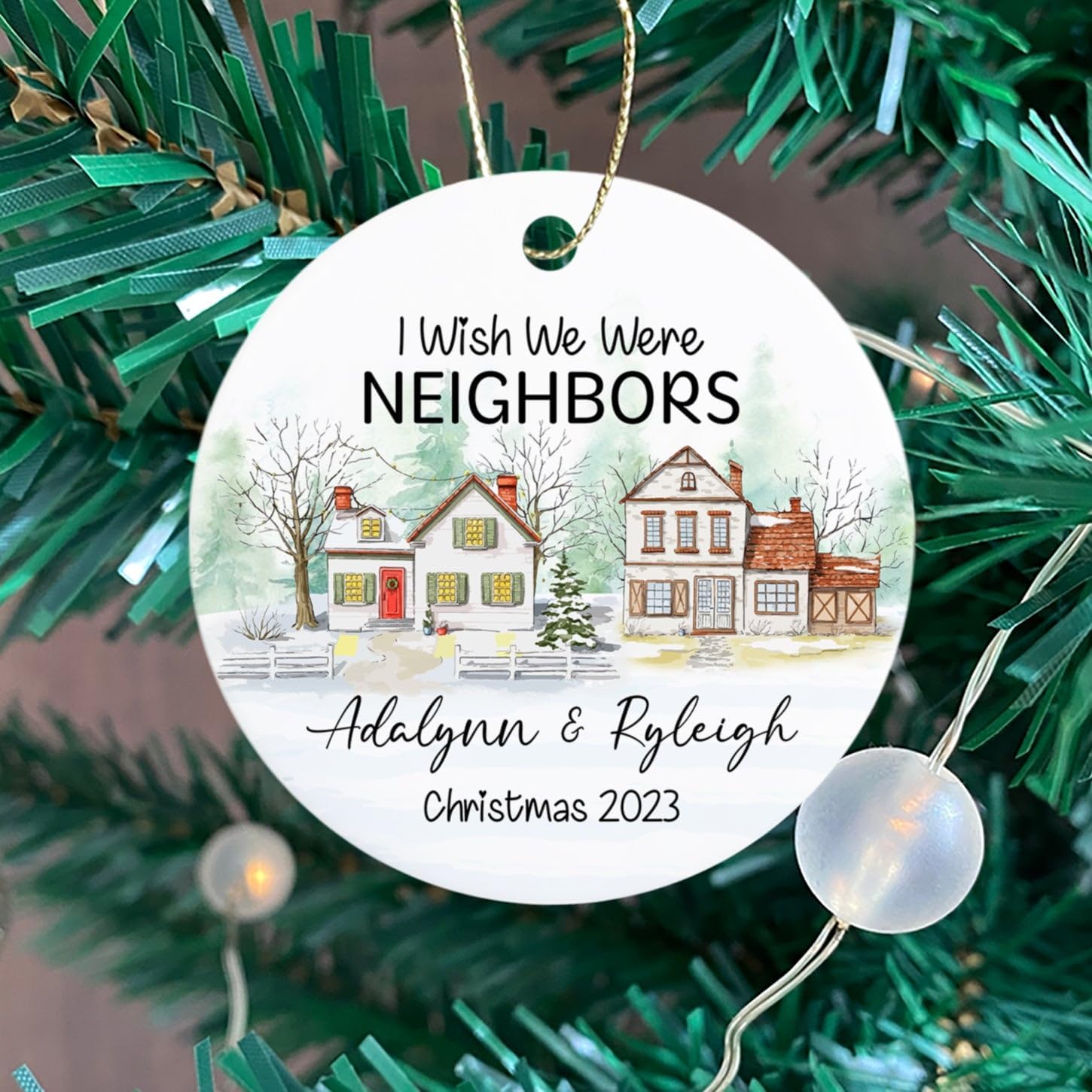 Adorno de Navidad personalizado con texto en inglés “I Wish We were Neighbors” 2023, adorno de Navidad personalizado de amistad de larga distancia
