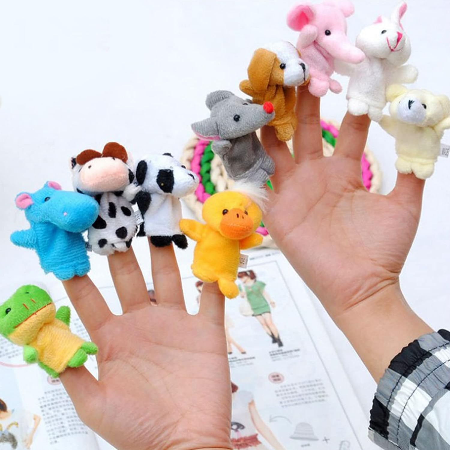 10 marionetas de dedo de tiempo de historias, diferentes marionetas de dedos de animales de granja de dibujos animados para niños pequeños