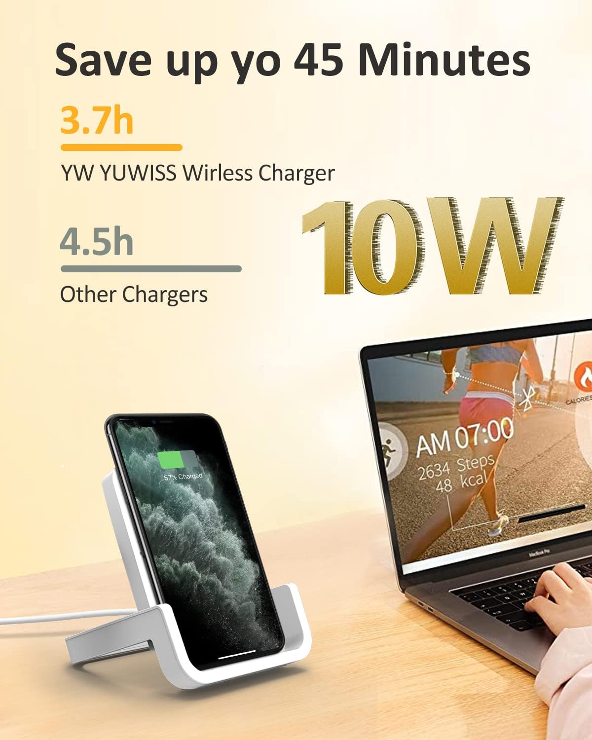 Cargador inalámbrico, soporte de carga rápida BUBEYYIE de 10 W compatible con iPhone 14, 13, 12, 11 Pro, XR, XS, X, 8 Plus, Samsung Galaxy S22, S22,