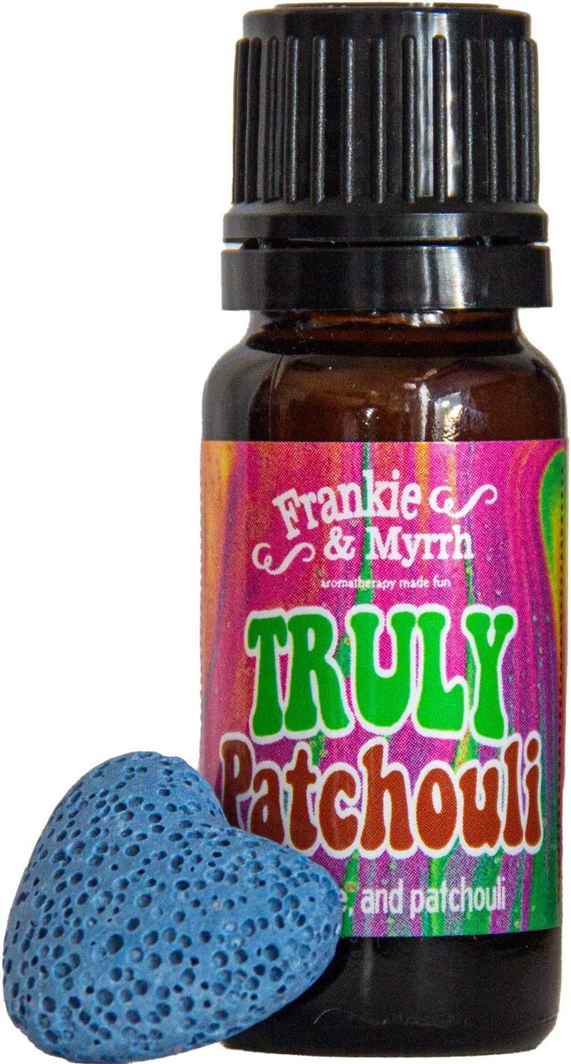 Frankie and Myrrh – Mezcla de aceites esenciales de aromaterapia con difusor de piedra de lava portátil, pachulí envejecido puro y benjuí,