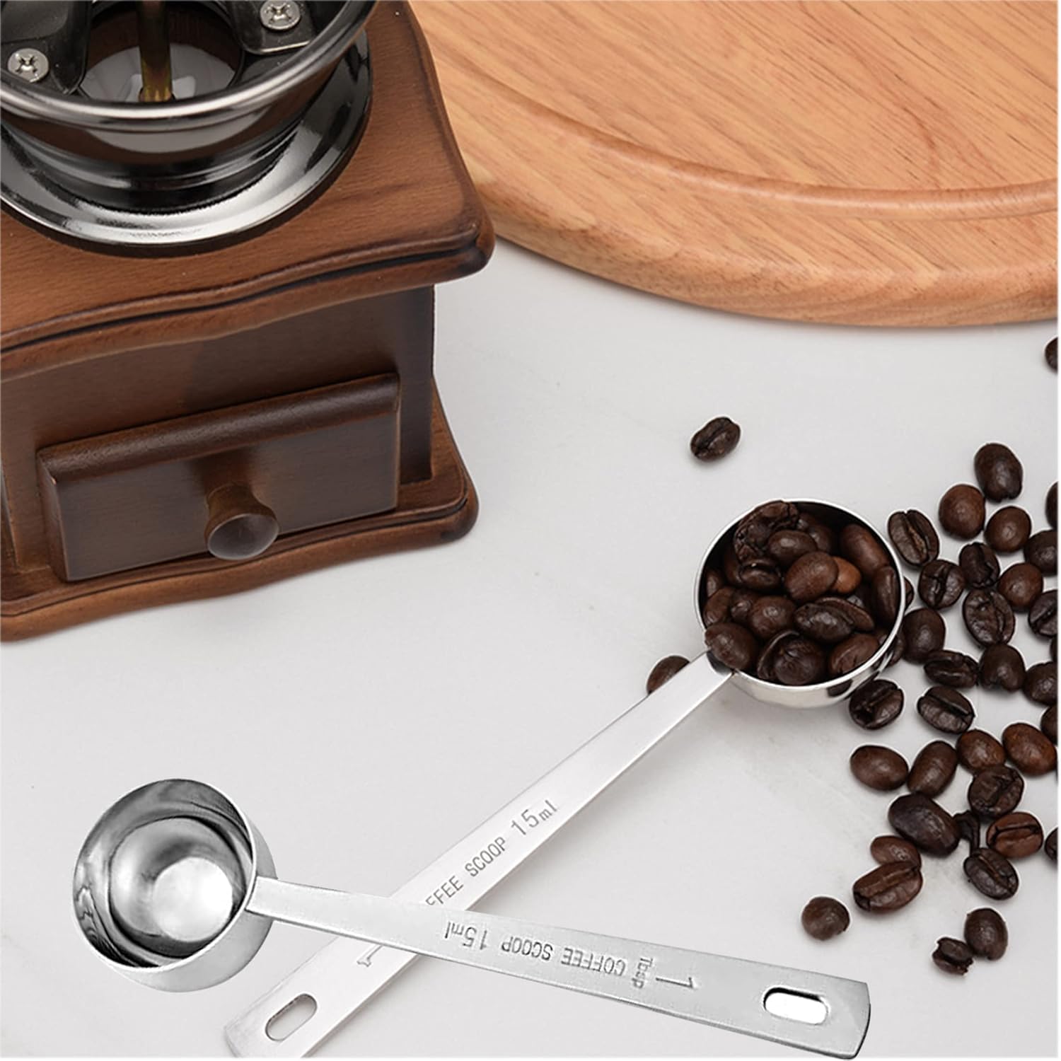 Cucharas de café de acero inoxidable con mango largo, 1 cuchara de mesa de acero inoxidable, para café, leche, fruta en polvo, medición de