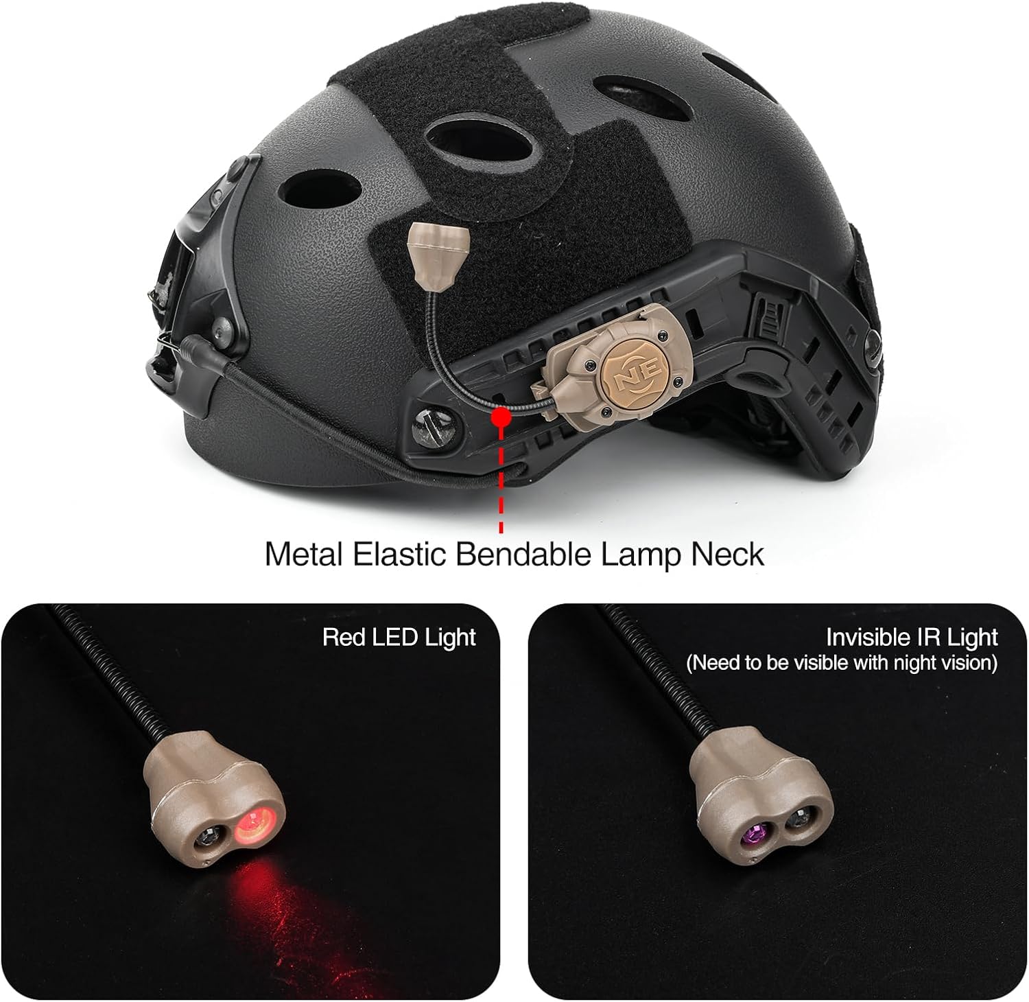 Luz táctica militar para casco con IR + lámpara LED roja, luz de señal de supervivencia con 4 accesorios de montaje para casco Mich rápido, sistema