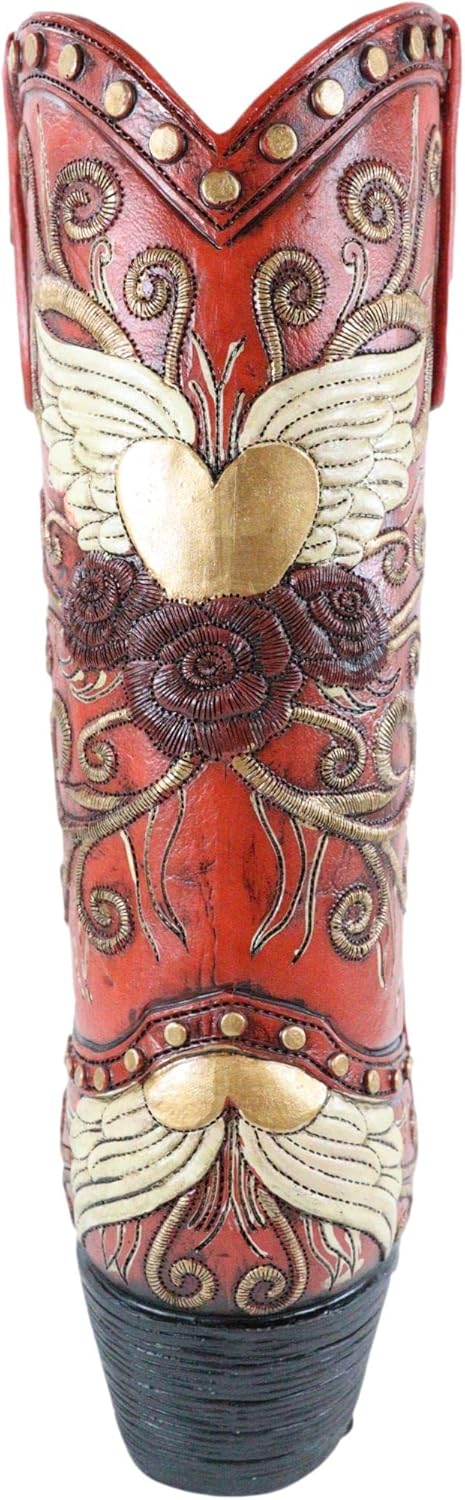 Ebros Gift Ramo de flores rústicas de imitación rojo con alas de ángel de cuero sintético con diseño de corazón y rosas de vaquera o vaquero,