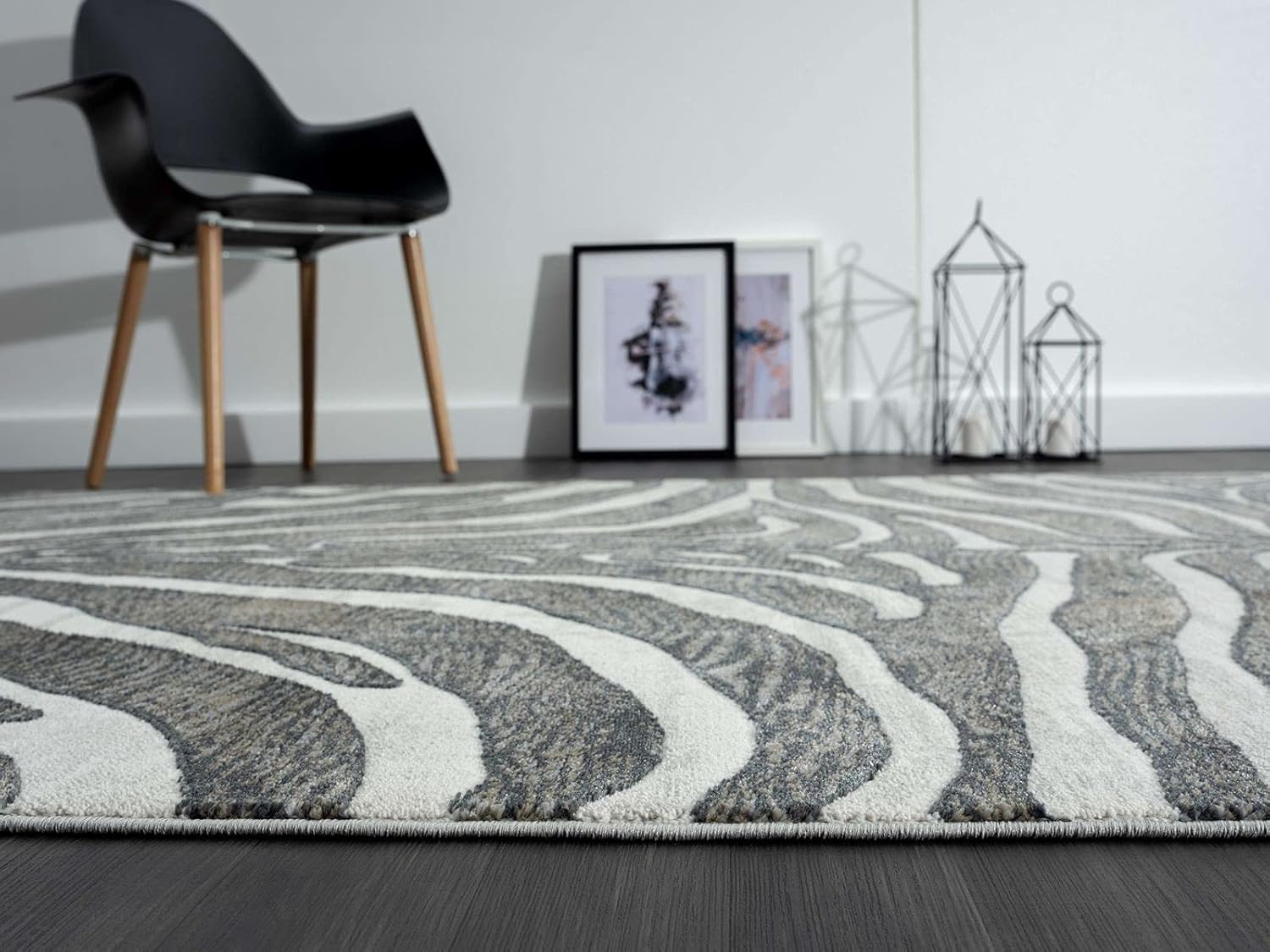 Abani Alfombra contemporánea con patrón de cebra gris y marrón, de 5 pies 3 pulgadas x 7 pies 6 pulgadas, no se desprende, alfombra moderna con