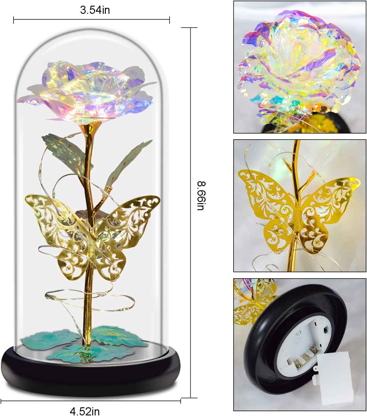 Regalo de cumpleaños para mujer, regalos de rosas para ella, flores artificiales que duran en una cúpula de cristal, regalos únicos para el día de