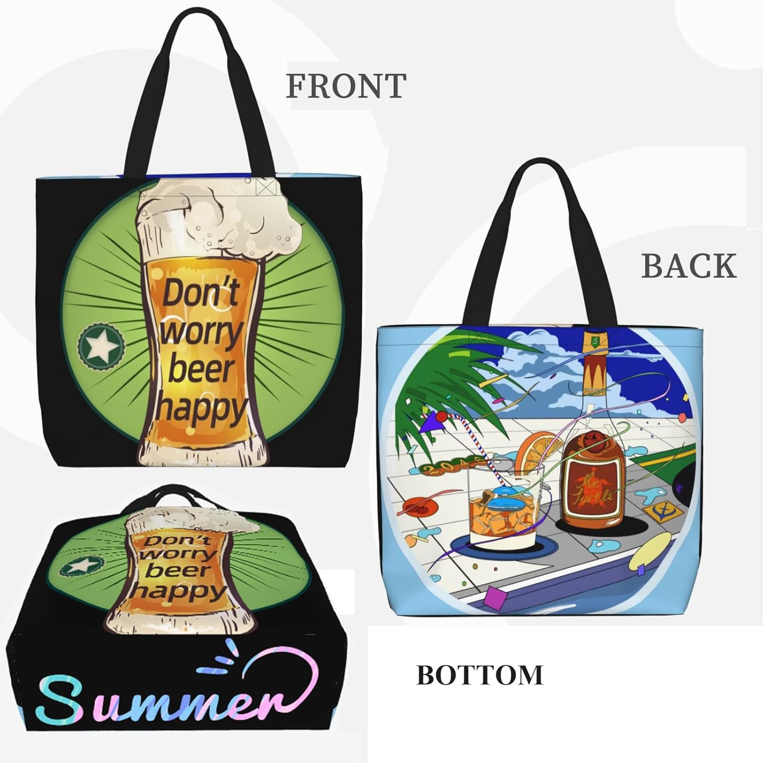 Bolsas de mano personalizadas, bolsa de compras, bolsas de hombro reutilizables personalizadas con tu logotipo, texto, foto de impresión de 3 lados,