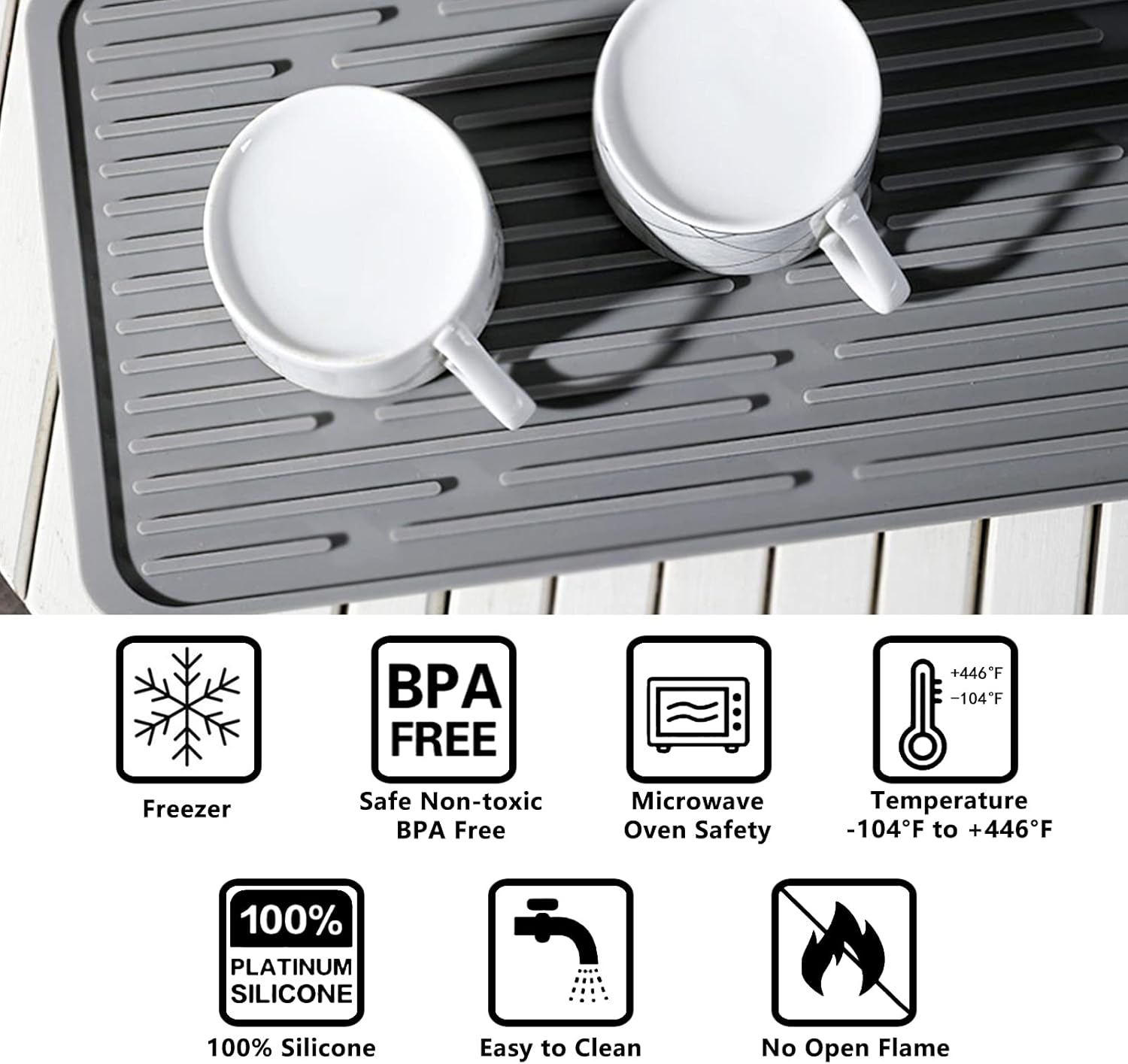 Tapete de silicona para secar platos, funciona para secar copas de cóctel, ollas, sartenes, cuchillos y escurridor para cocina, encimera, fregadero,