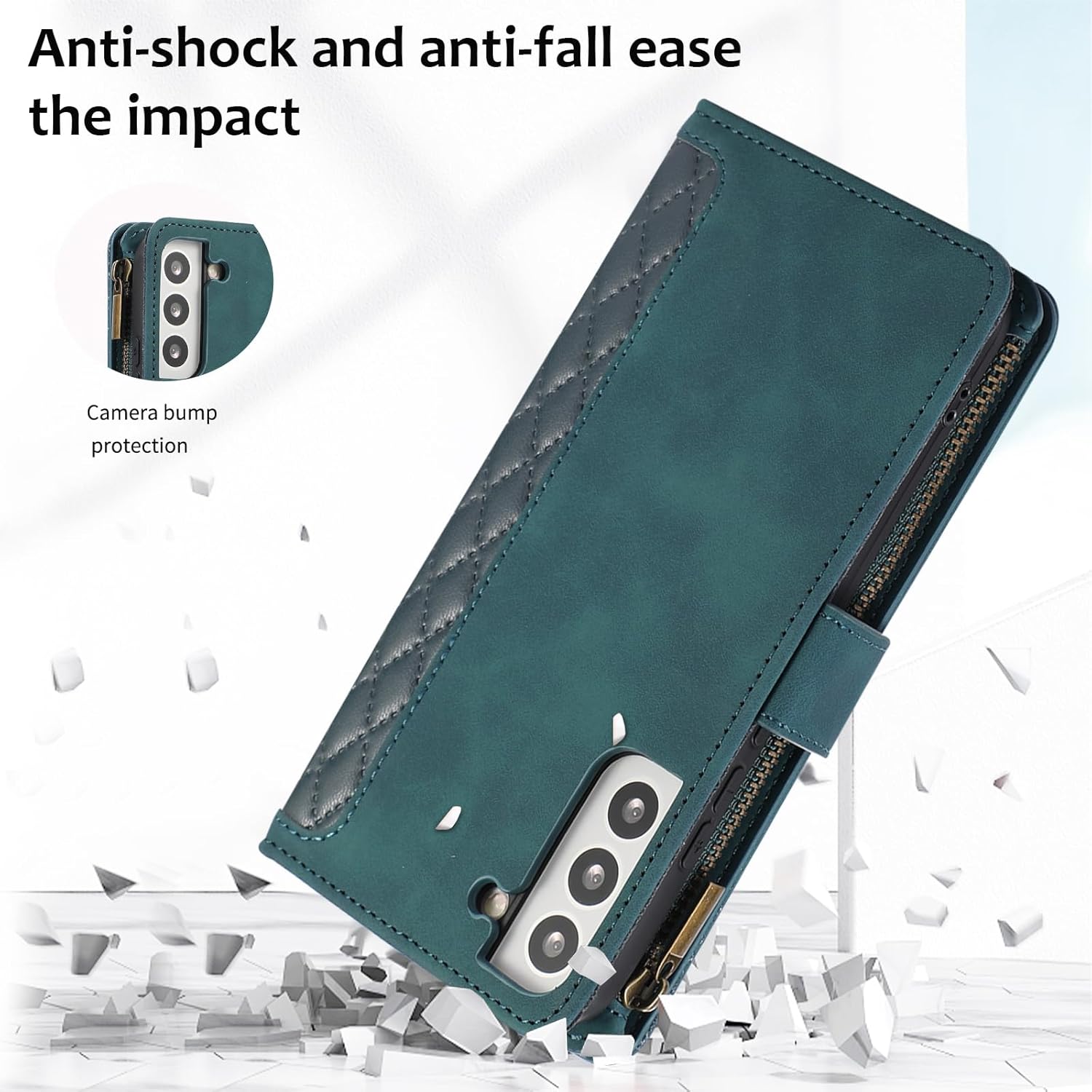 Asuwish Funda de teléfono para Samsung Galaxy S22 5G Funda tipo cartera con protector de pantalla de vidrio templado y correa cruzada para la muñeca